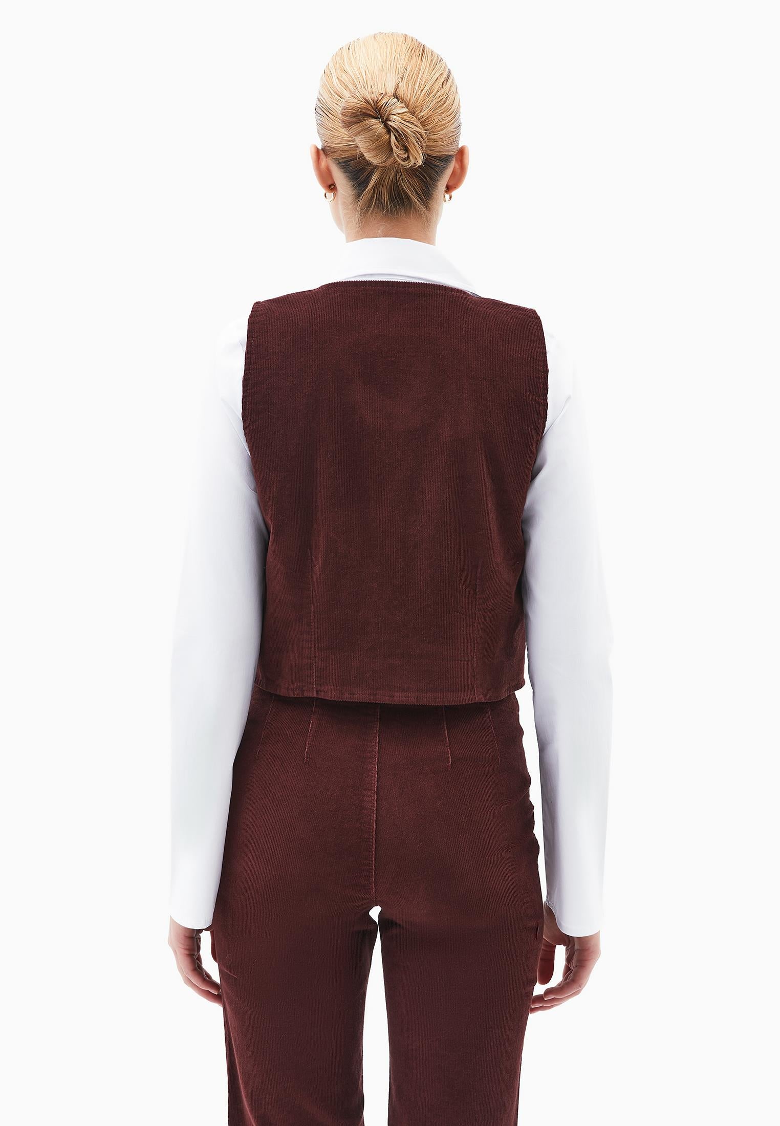 Sleeveless Vest With V Neck And Button Detail - BITTER CHOCOLATE