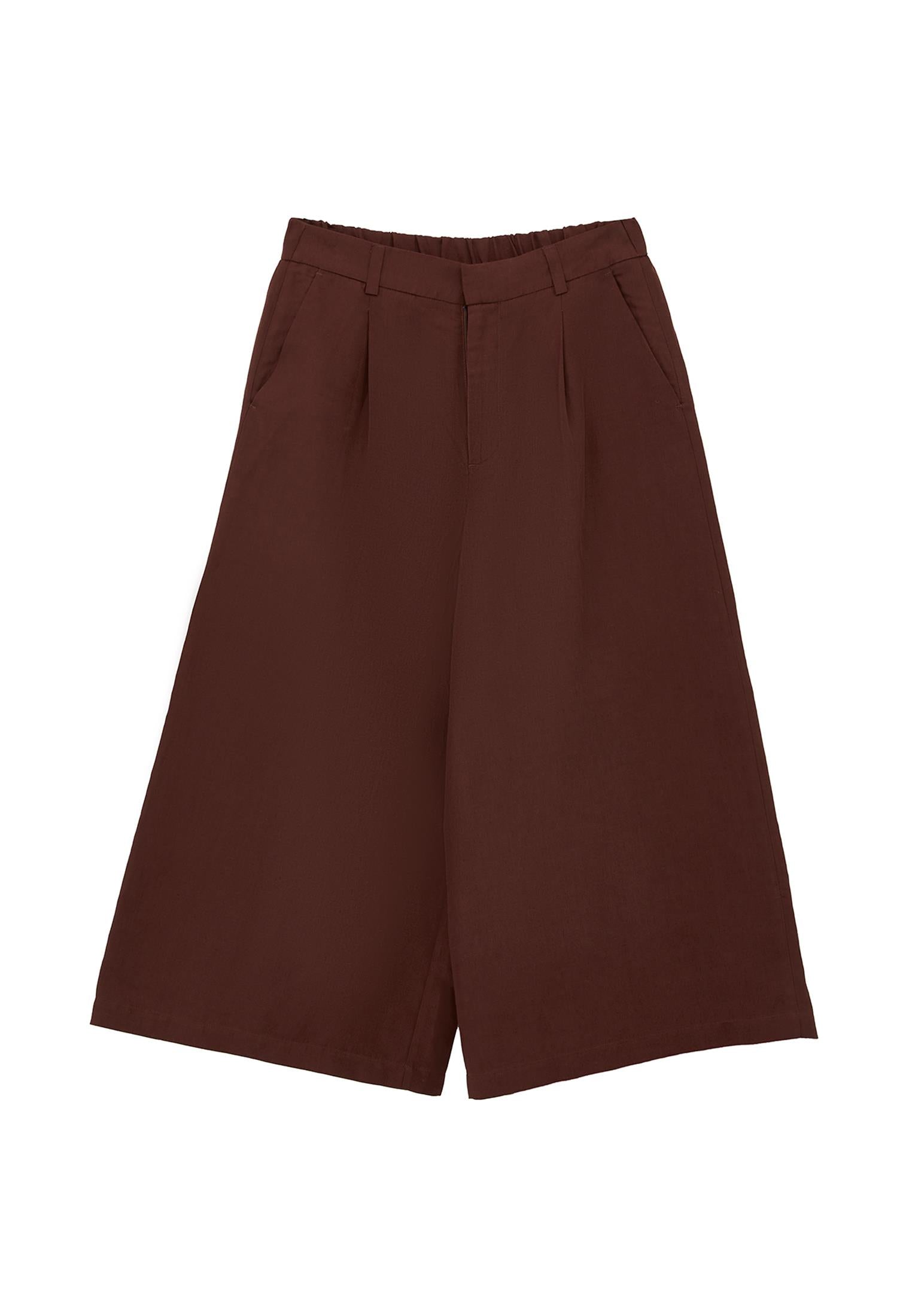 Pleated Ultra High Waist Cropped Culotte Trousers - BITTER CHOCOLATE