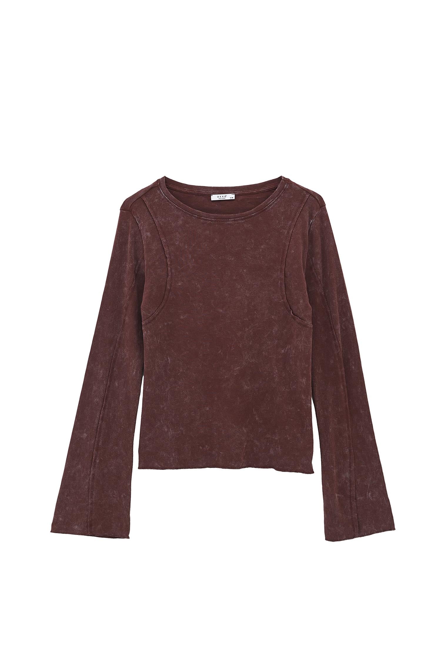 Long Sleeve Cotton T-Shirt - BITTER CHOCOLATE