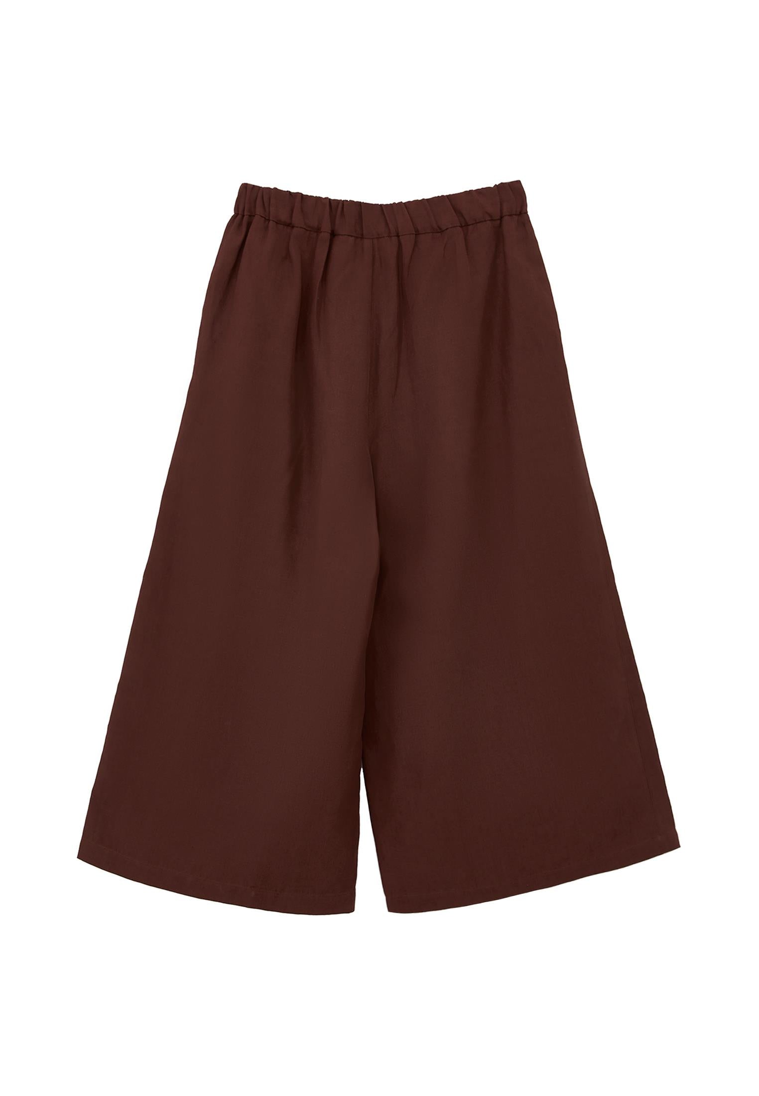 Pleated Ultra High Waist Cropped Culotte Trousers - BITTER CHOCOLATE