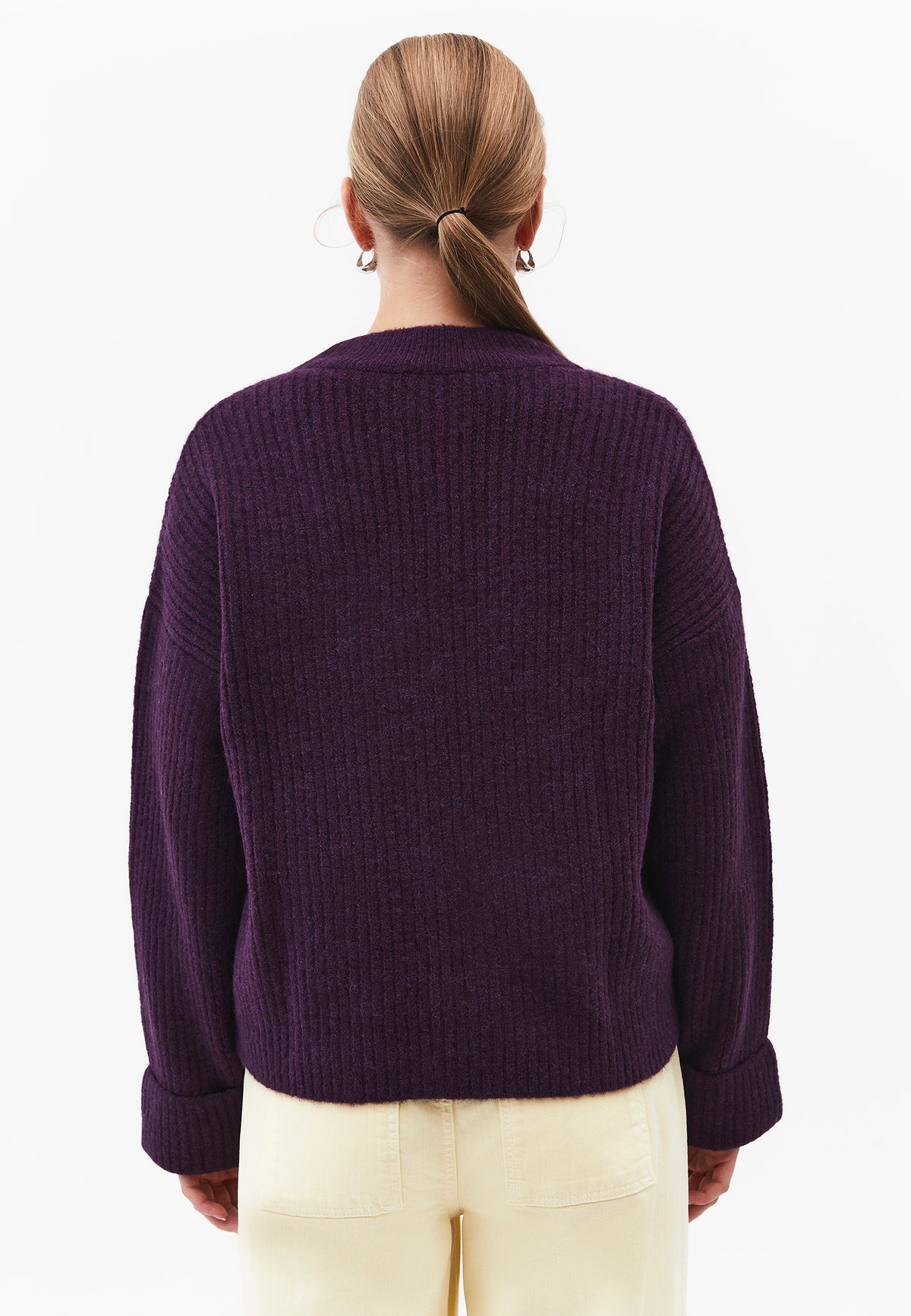 Loose V-Neck Sweater - BLACKBERRY CORDIAL