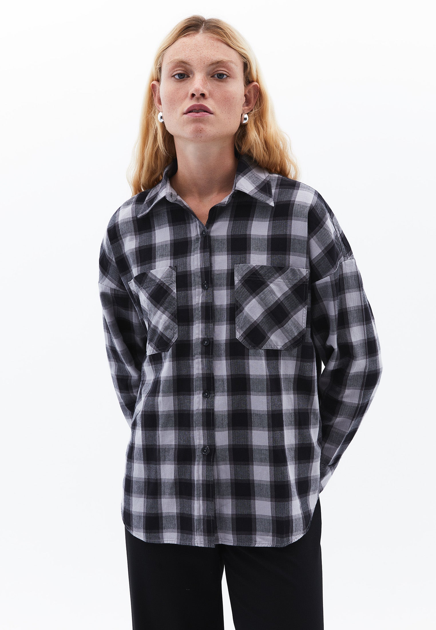 Oversize Buttoned Shirt - BLACK CHECK