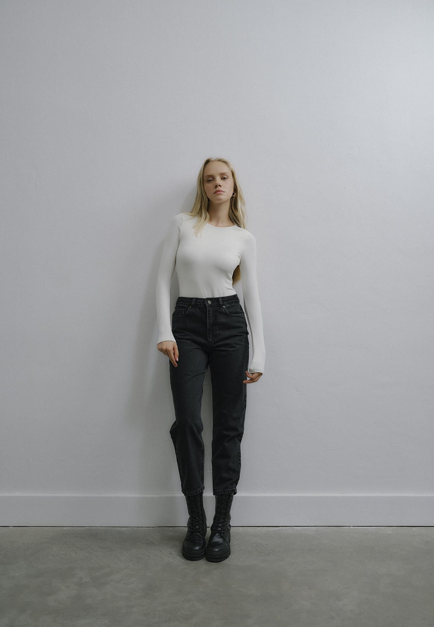 Ultra High Waist Slim Mom Jean - BLACK DENIM