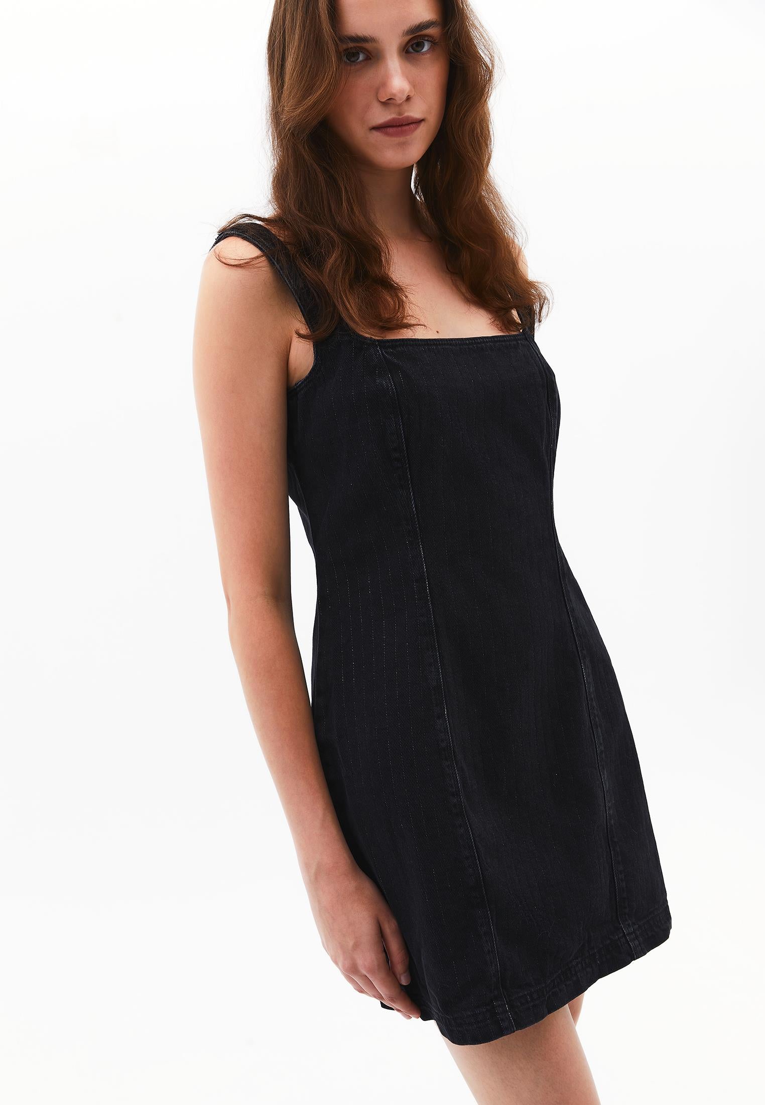 Short Dress With Square Neckline - BLACK DENIM