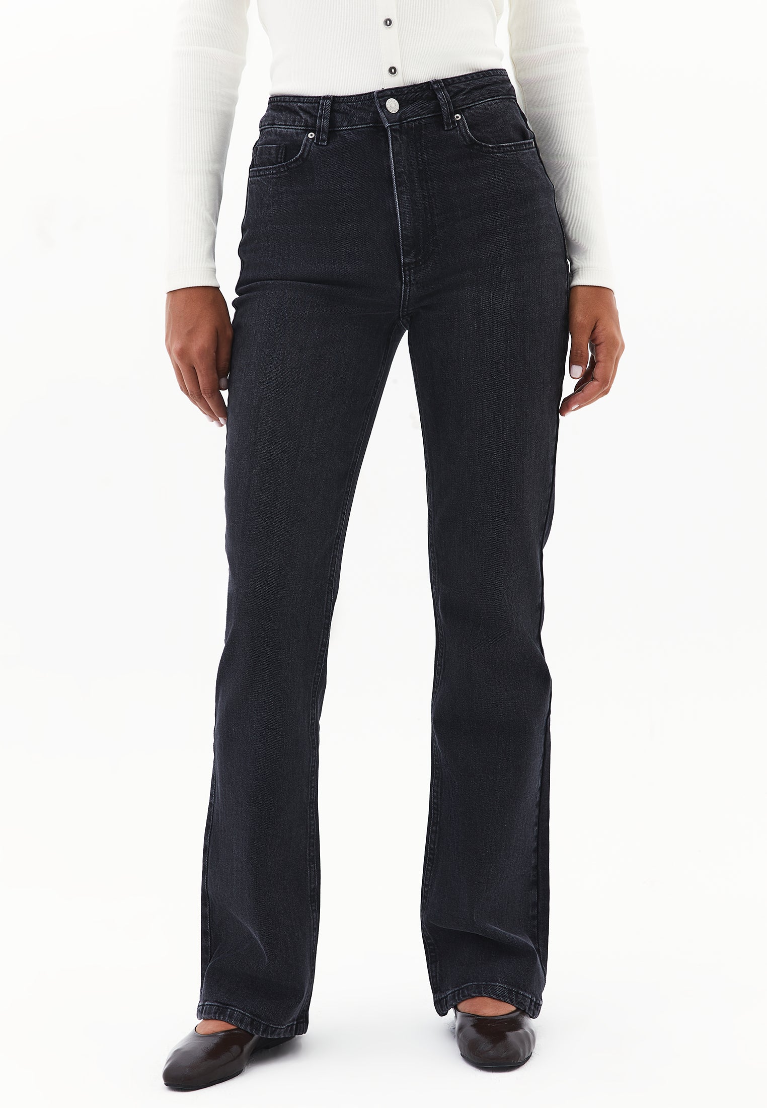 Ultra High Waist Straight Leg Denim Pants - BLACK DENIM