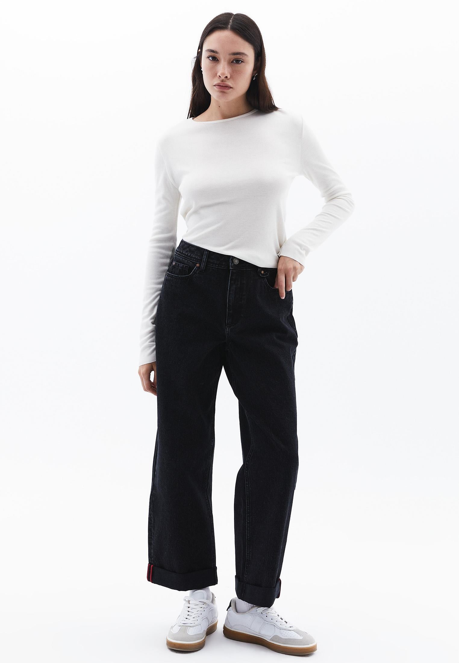 Boyfriend Low Waist Straight Leg Jeans - BLACK DENIM