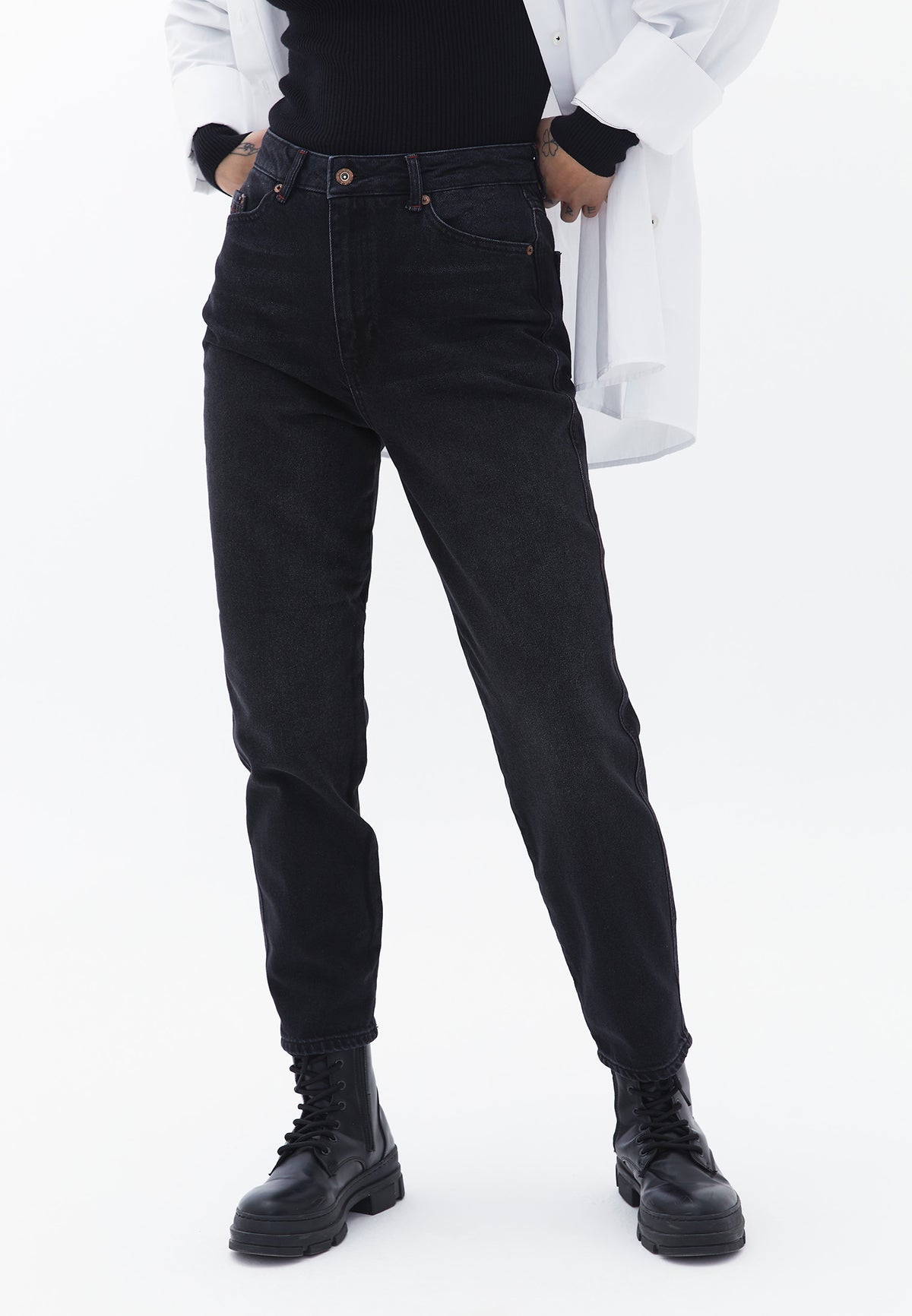 Ultra High Waist Mom Jeans - BLACK DENIM