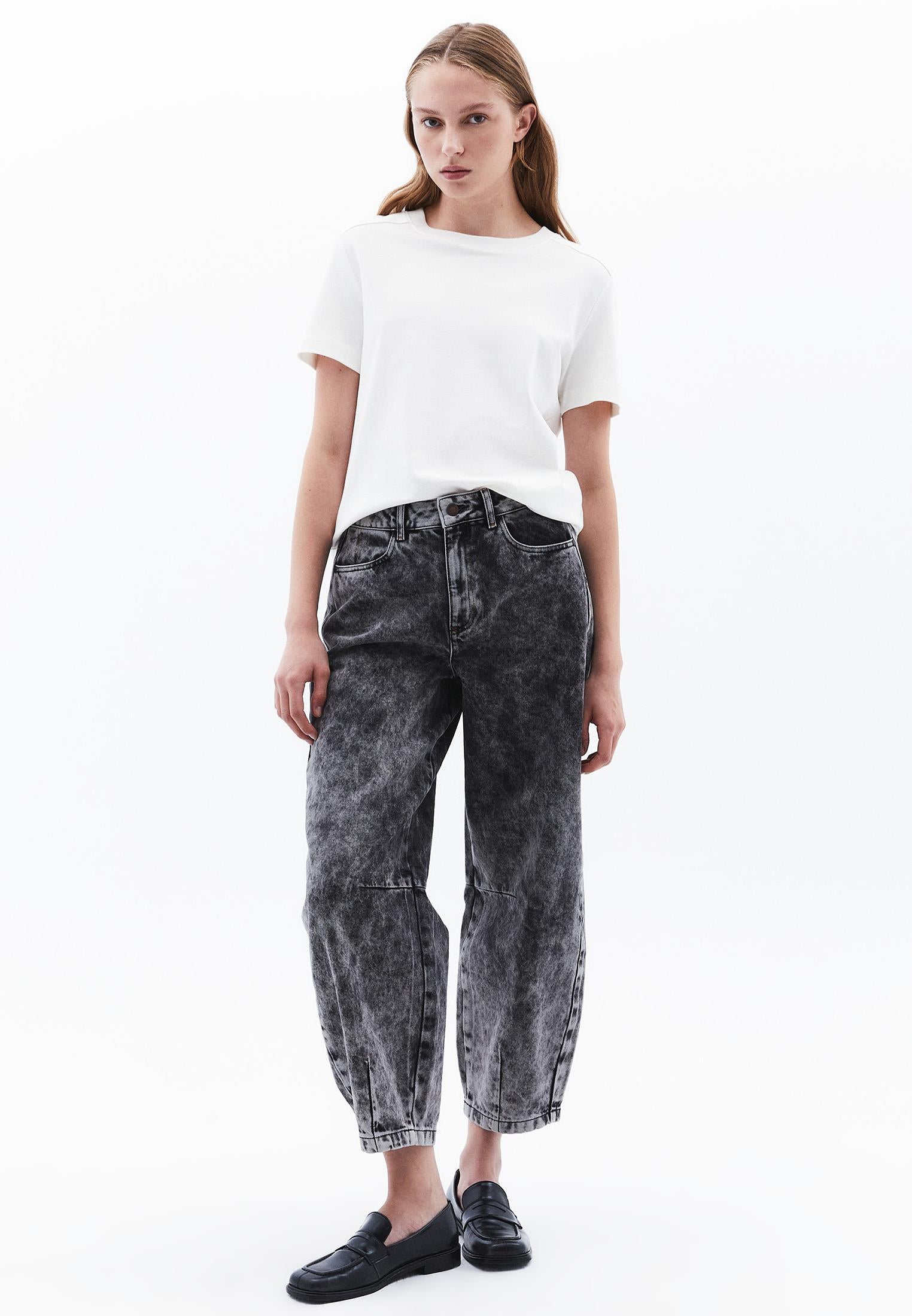 Normal Waist Barrel Leg Denim Pants - BLACK DENIM
