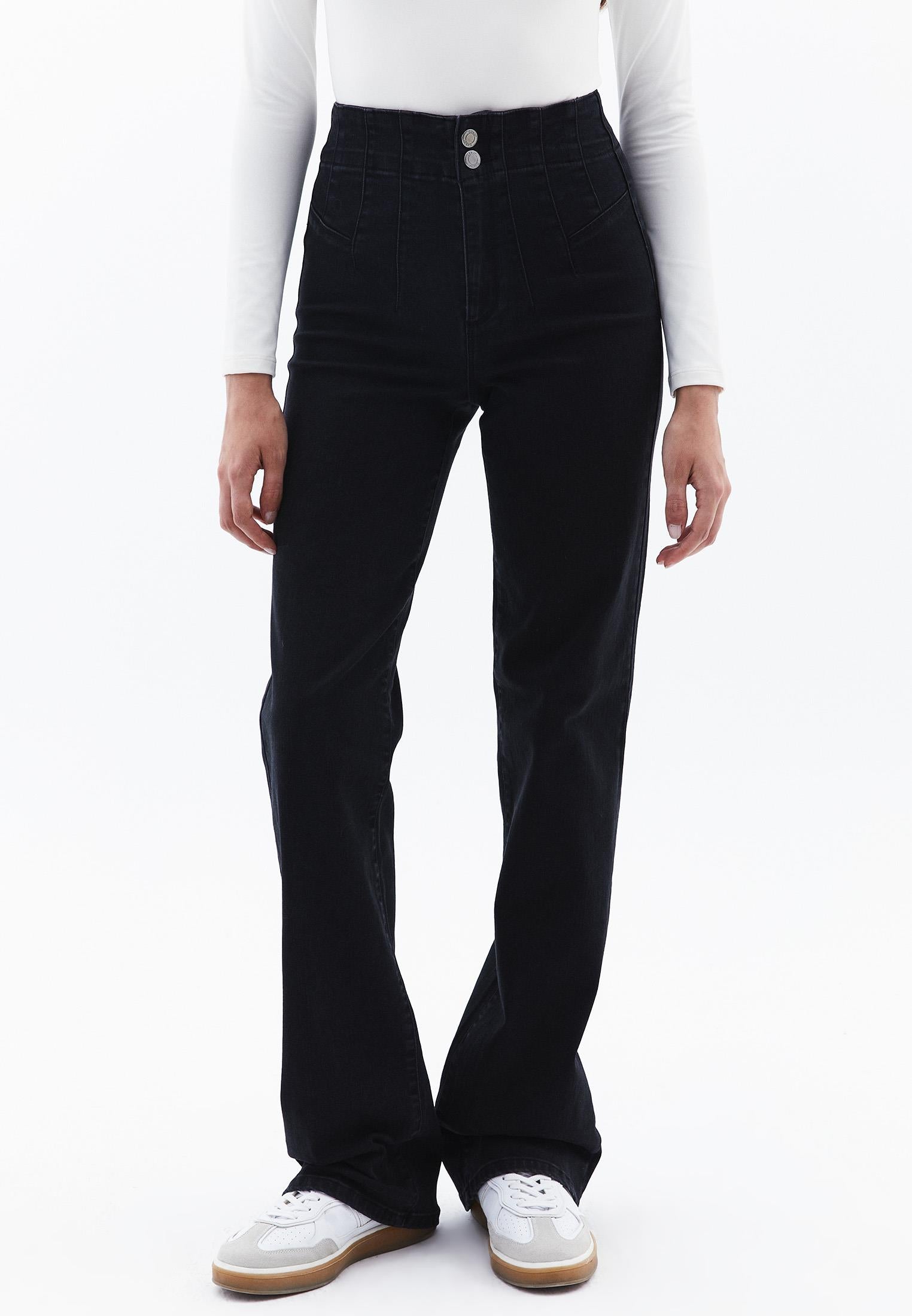Ultra High Waist Straight Leg Pants - BLACK DENIM