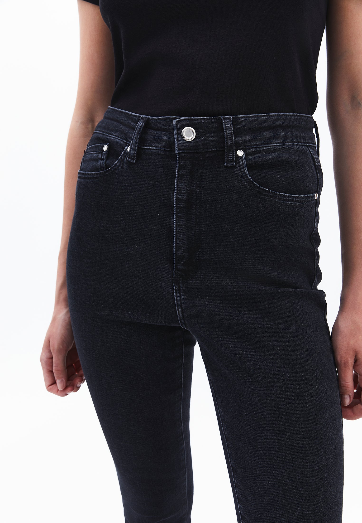 Ultra High Waist Skinny Jeans - BLACK DENIM