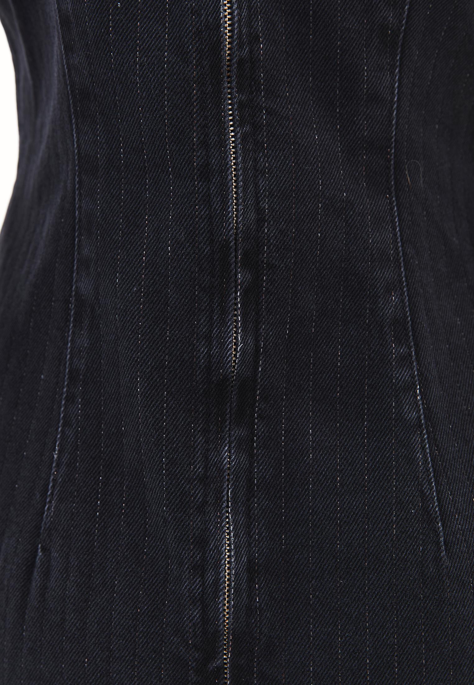 Short Dress With Square Neckline - BLACK DENIM