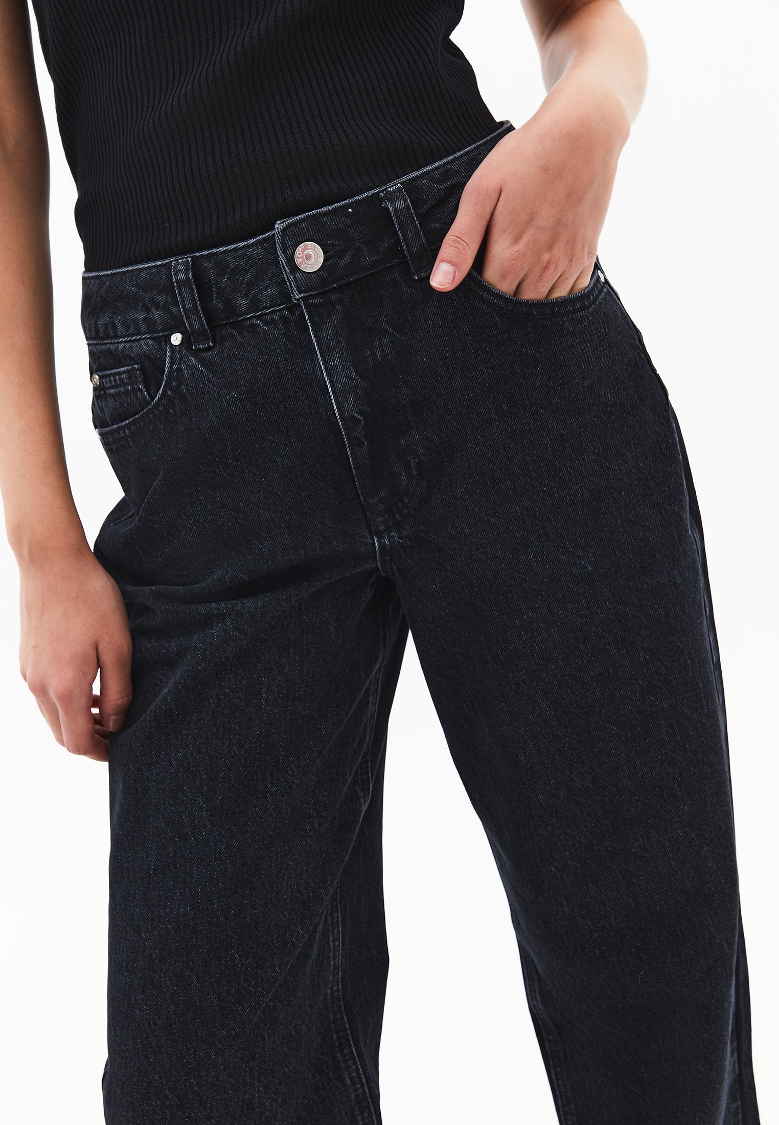 Straight Leg Women's Pants - BLACK DENIM