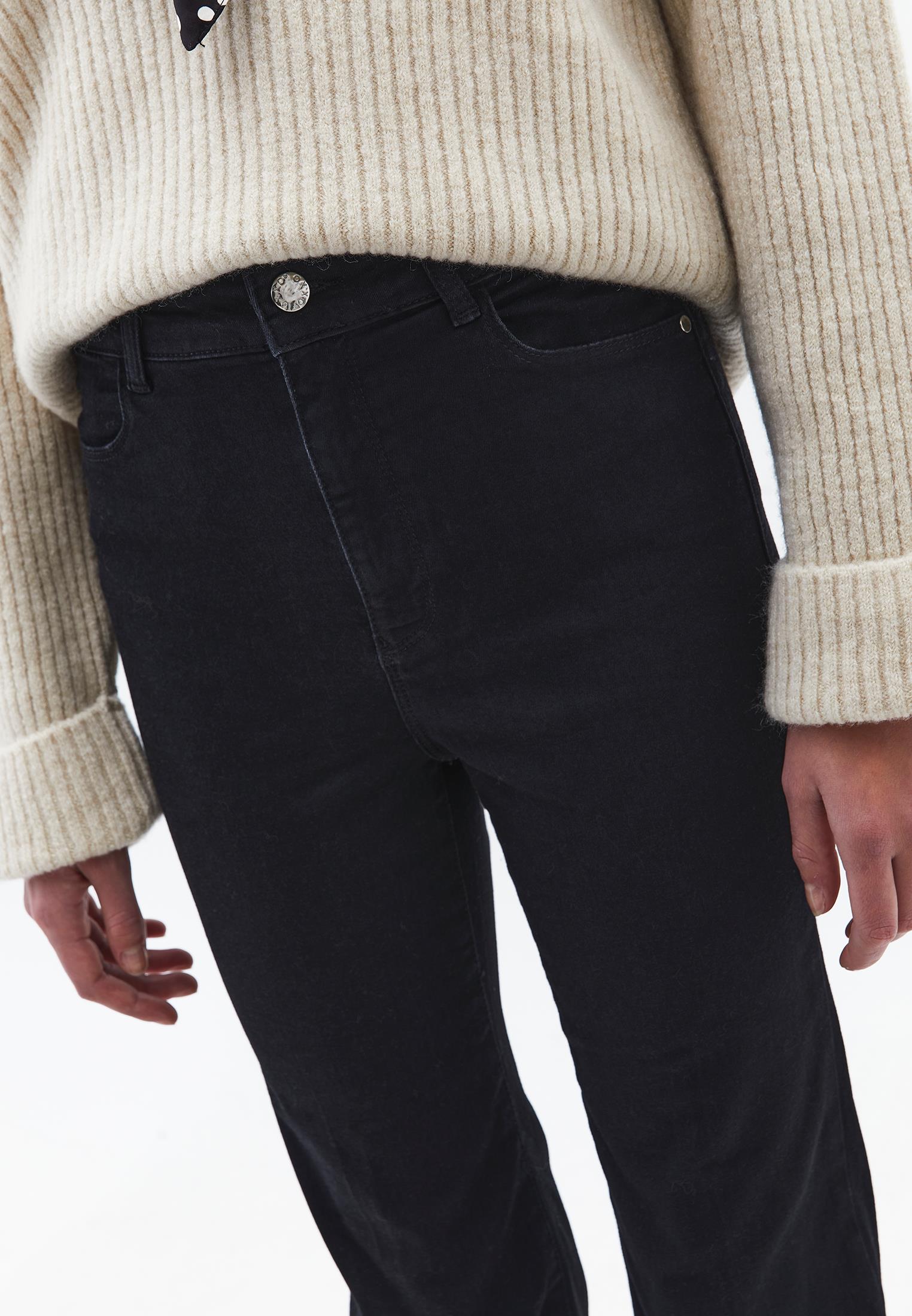 Button Detailed Ultra High Waist Flared Pants - BLACK DENIM