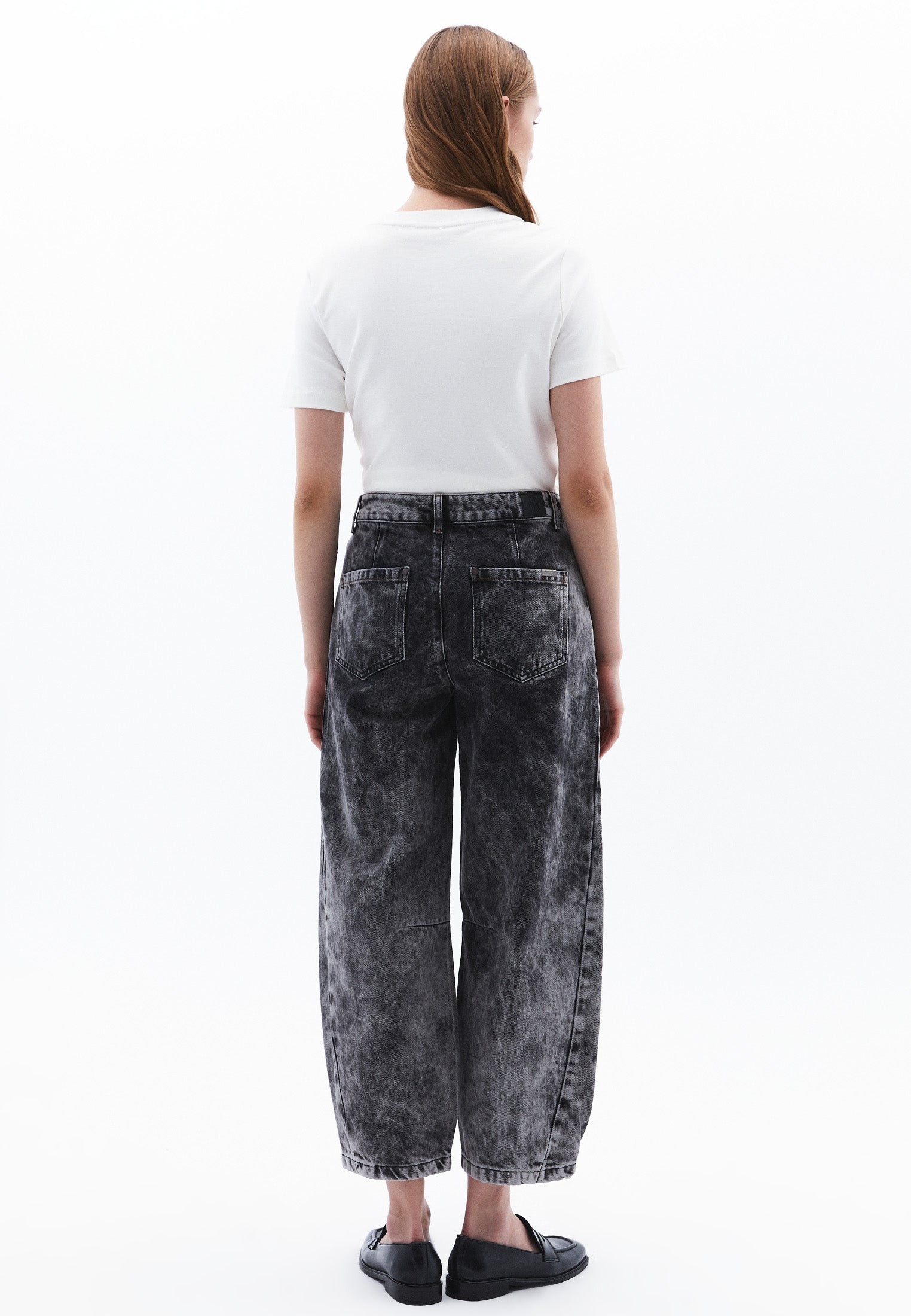 Normal Waist Barrel Leg Denim Pants - BLACK DENIM