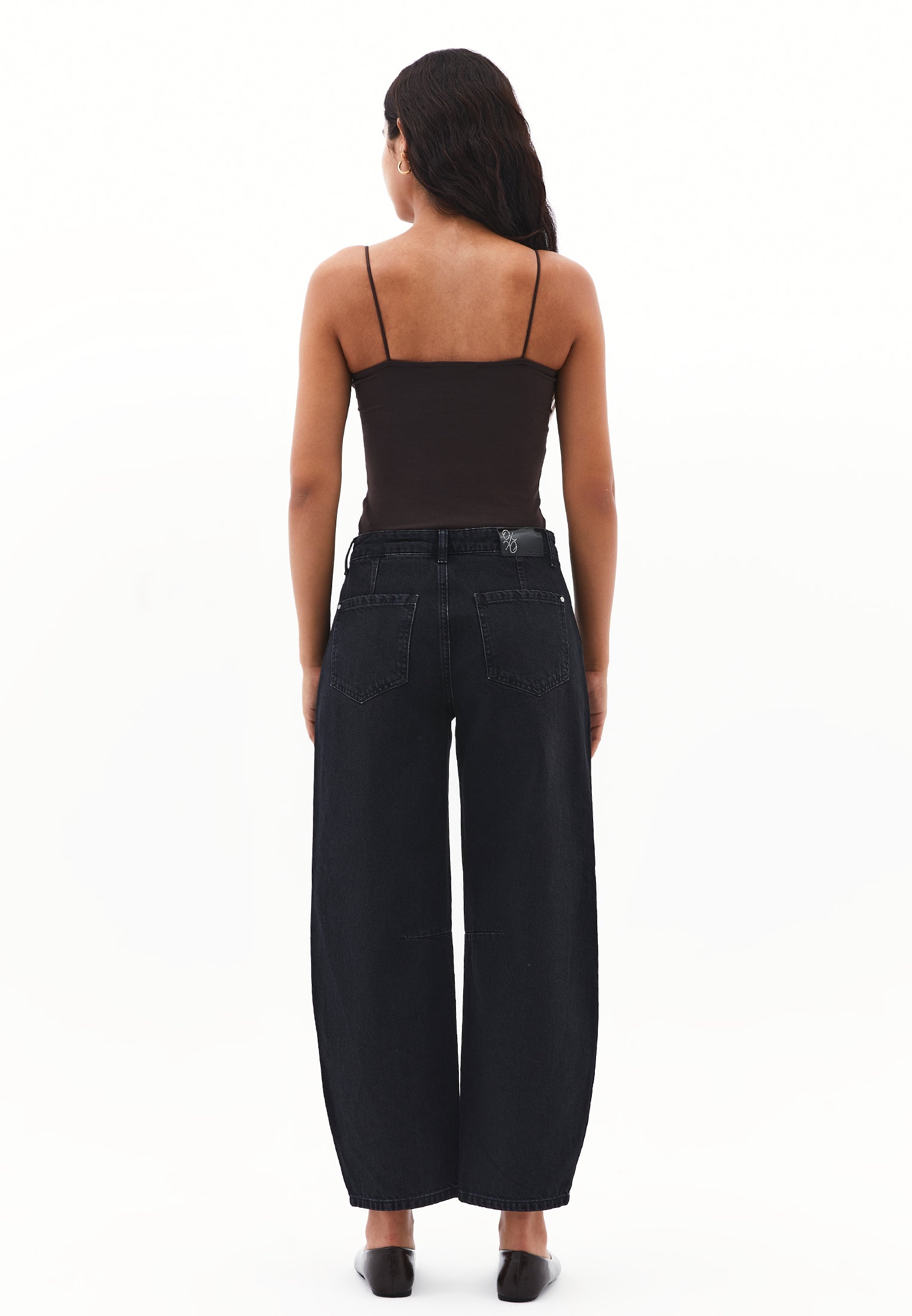 Cut Detail Barrel Leg Regular Waist Denim Pants - BLACK DENIM