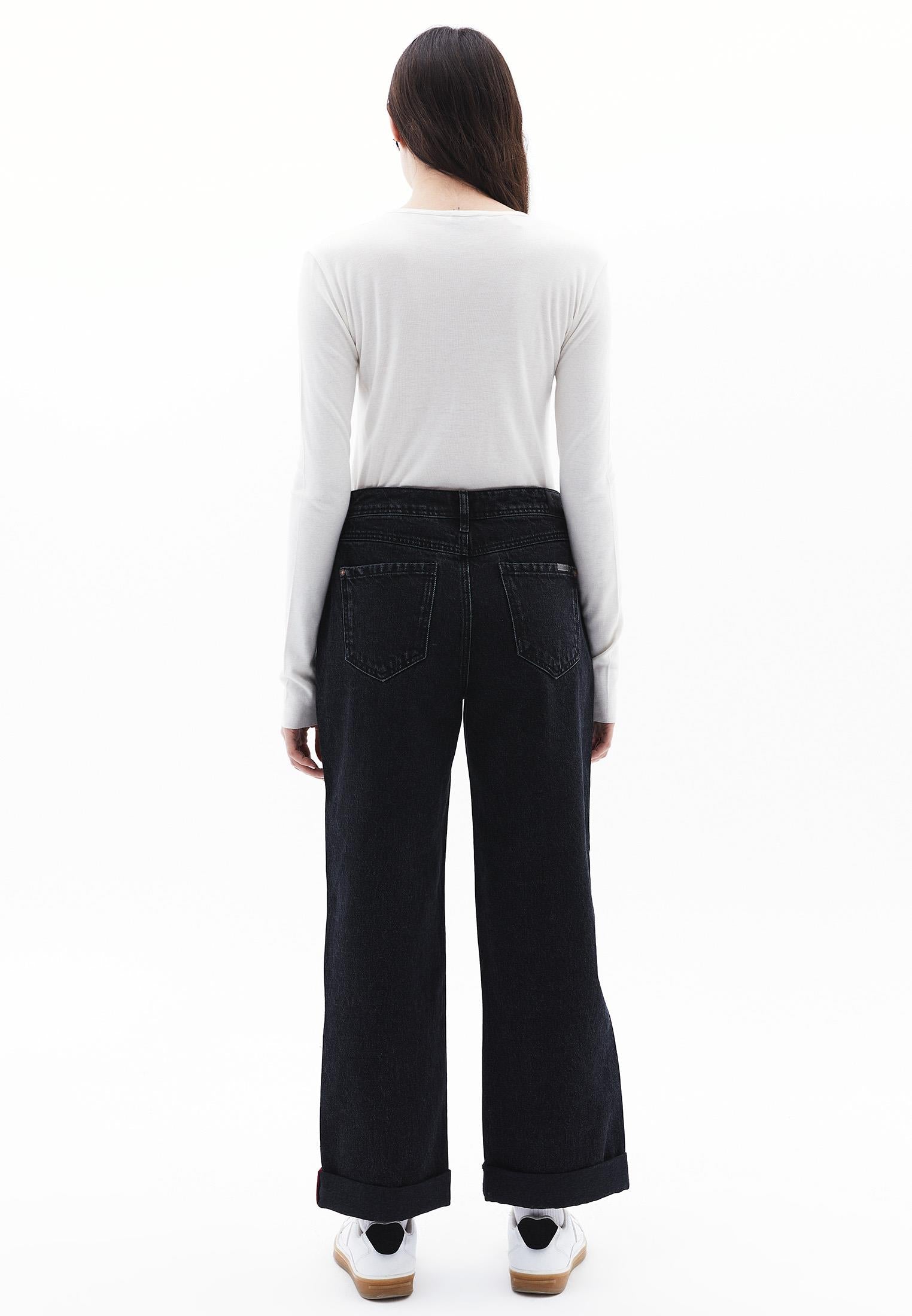Boyfriend Low Waist Straight Leg Jeans - BLACK DENIM