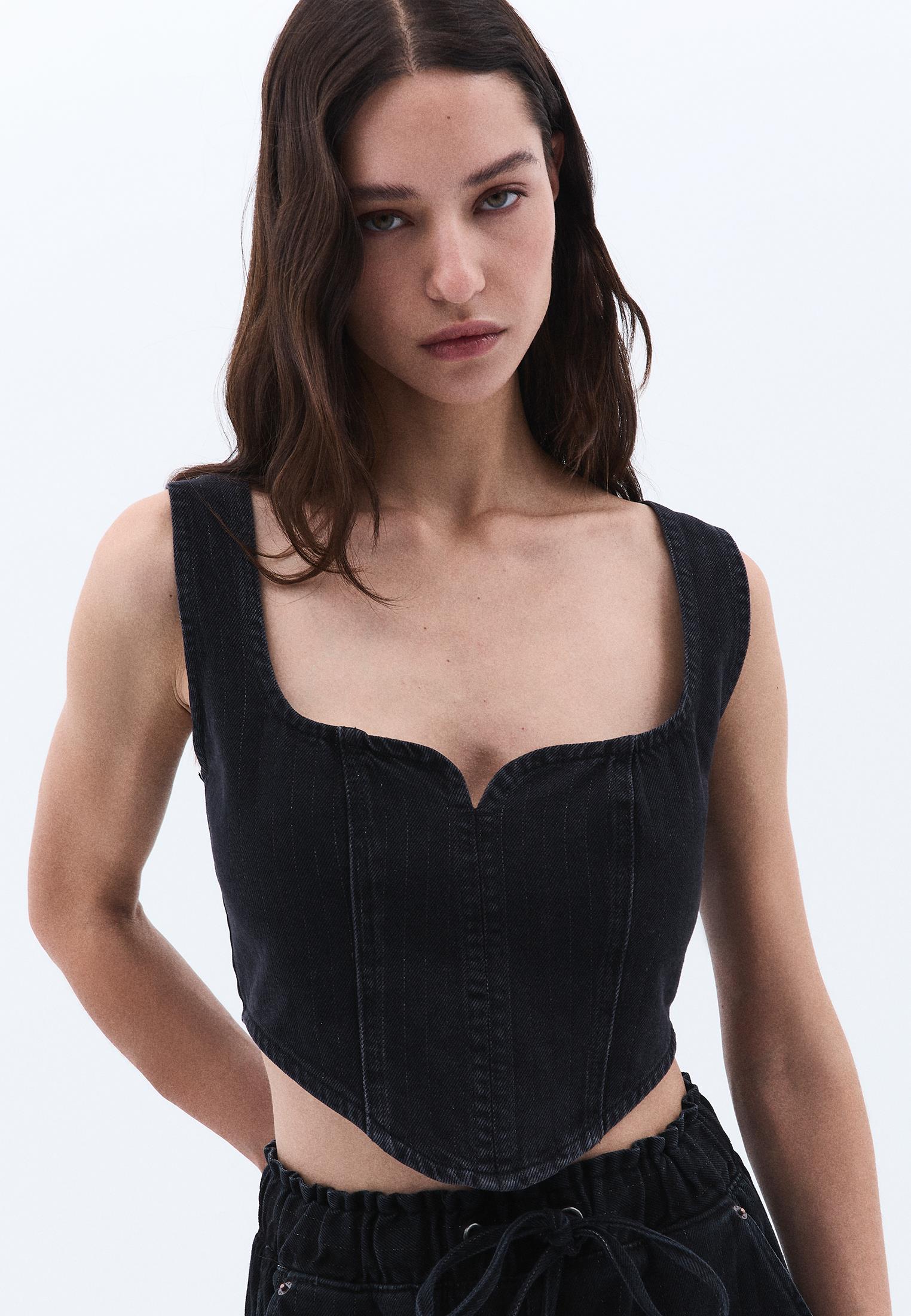 Striped Crop Tank - BLACK DENIM