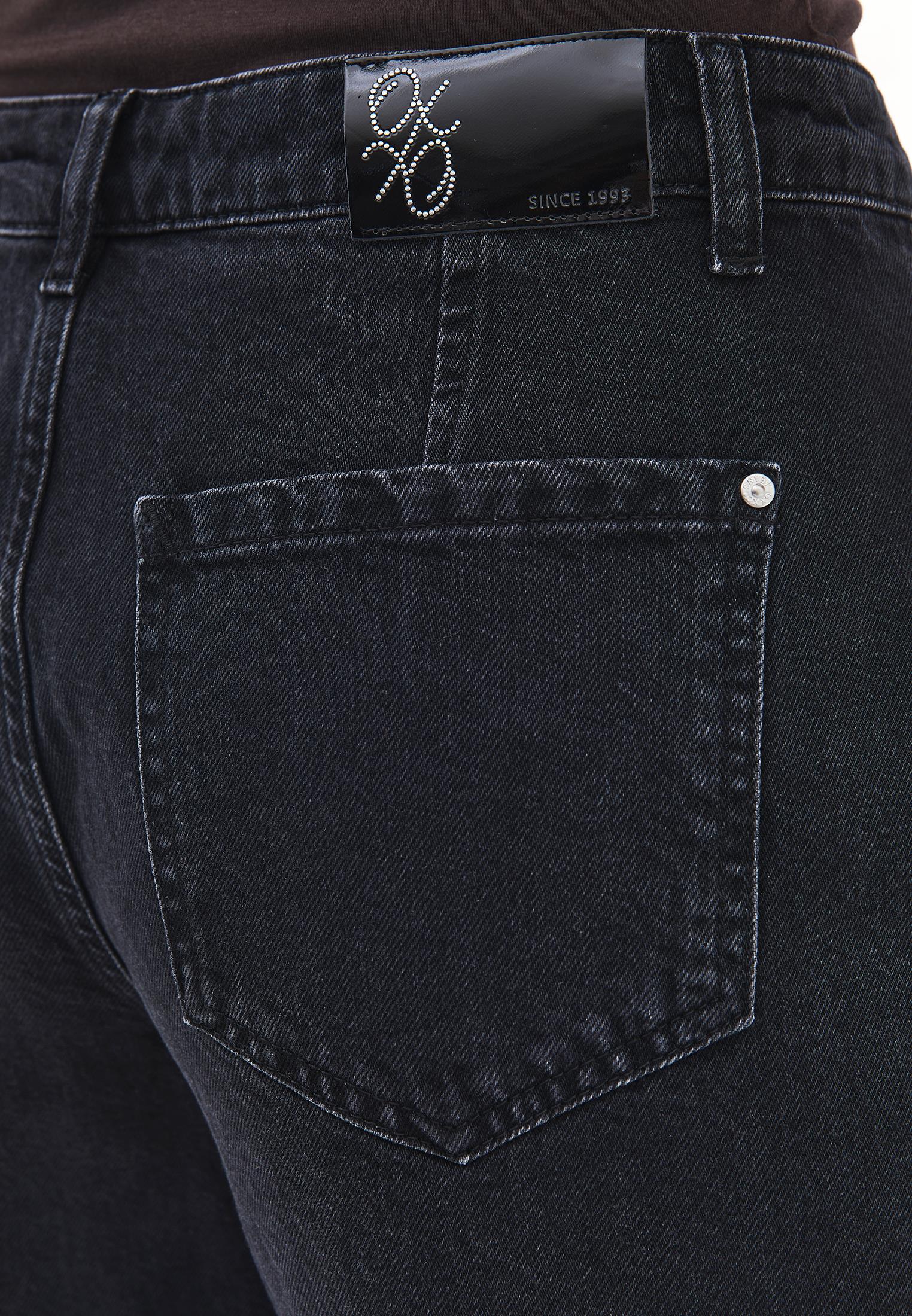 Cut Detail Barrel Leg Regular Waist Denim Pants - BLACK DENIM