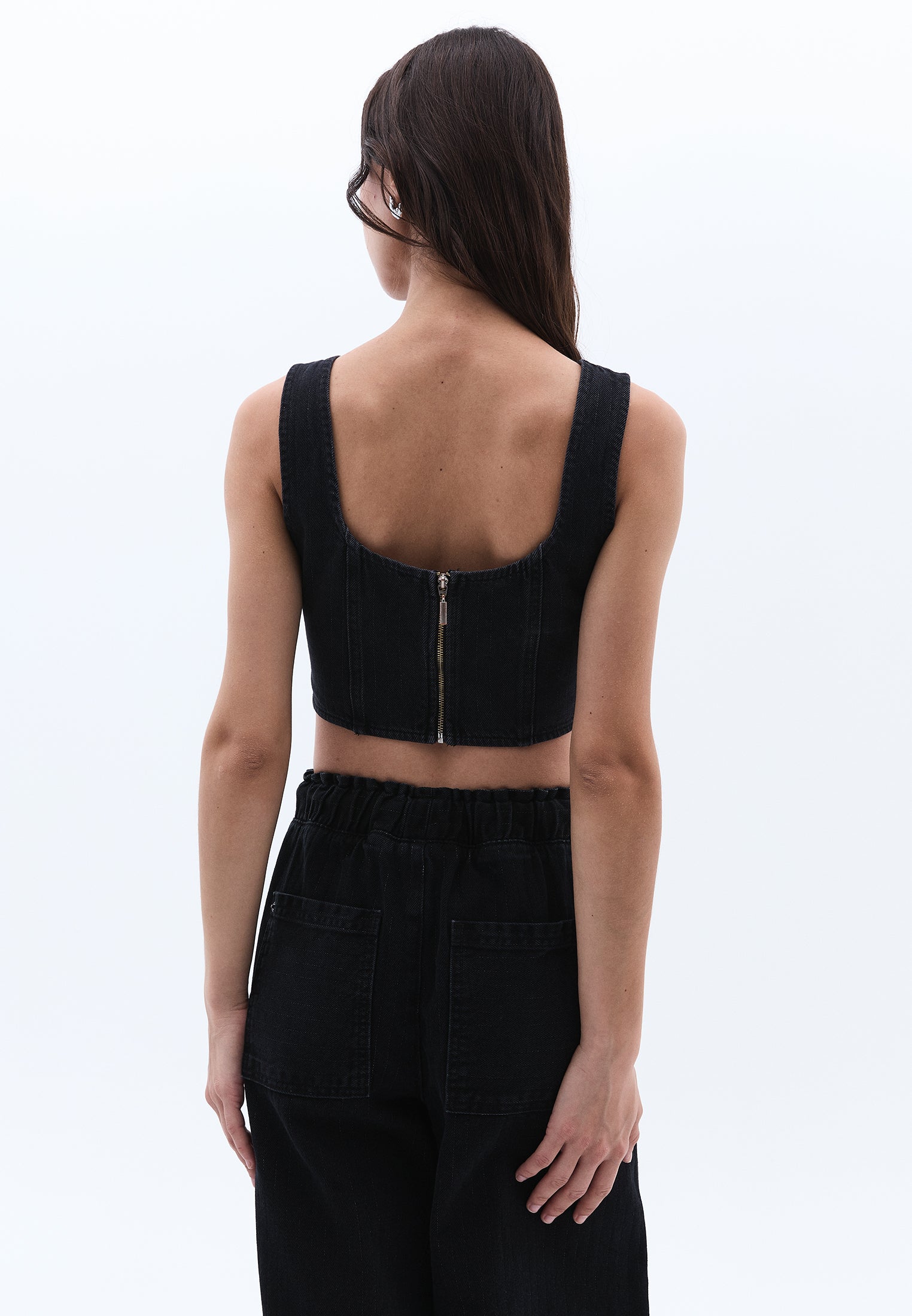 Striped Crop Tank - BLACK DENIM