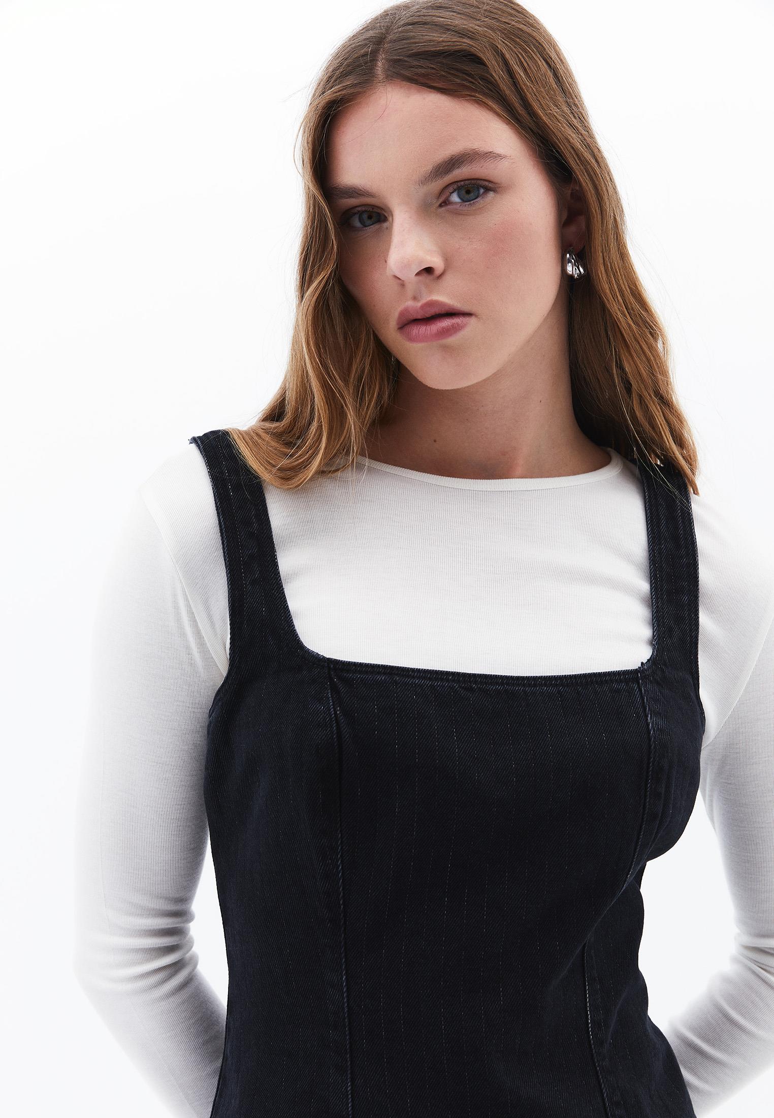 Short Dress With Square Neckline - BLACK DENIM