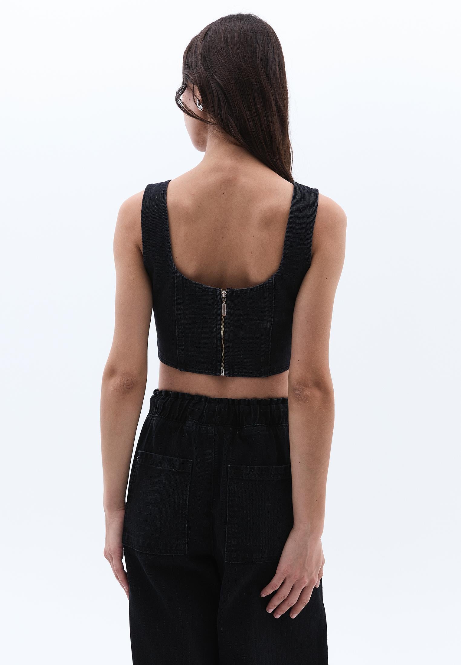 Striped Crop Tank - BLACK DENIM