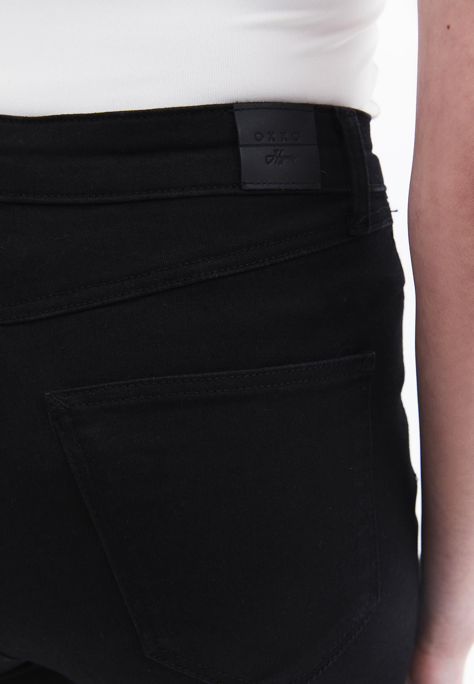Ultra High Waist Flared Pants With Button Details - BLACK DENIM