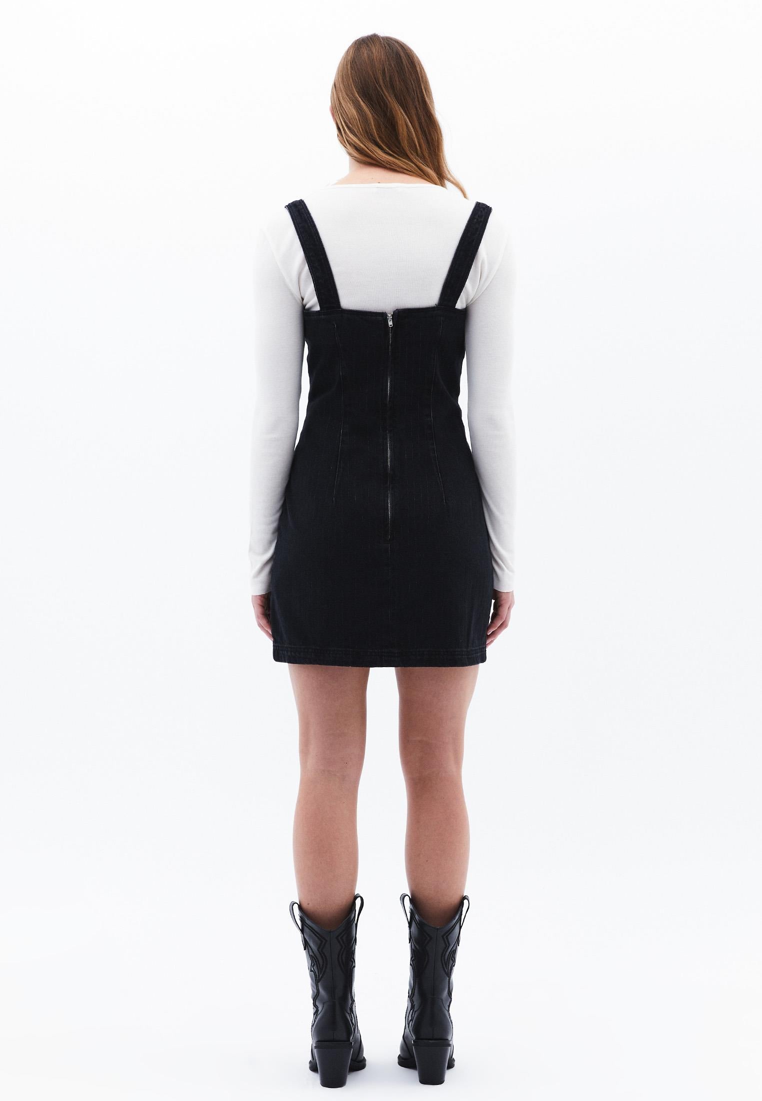 Short Dress With Square Neckline - BLACK DENIM