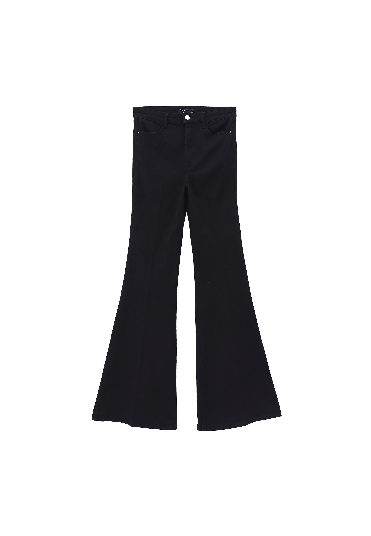 Ultra High Waist Flared Pants With Button Details - BLACK DENIM