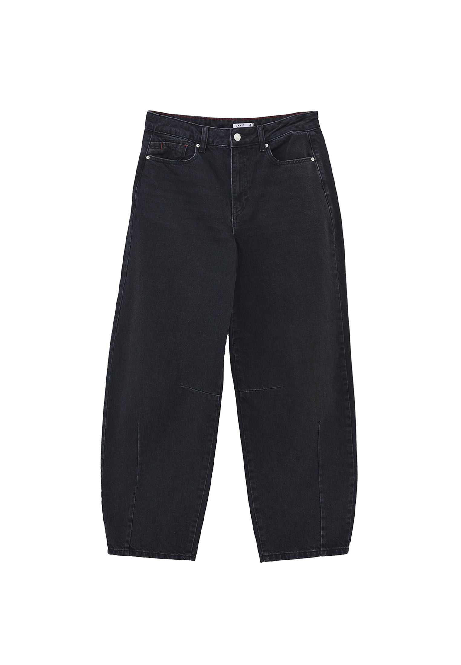 Cut Detail Barrel Leg Regular Waist Denim Pants - BLACK DENIM