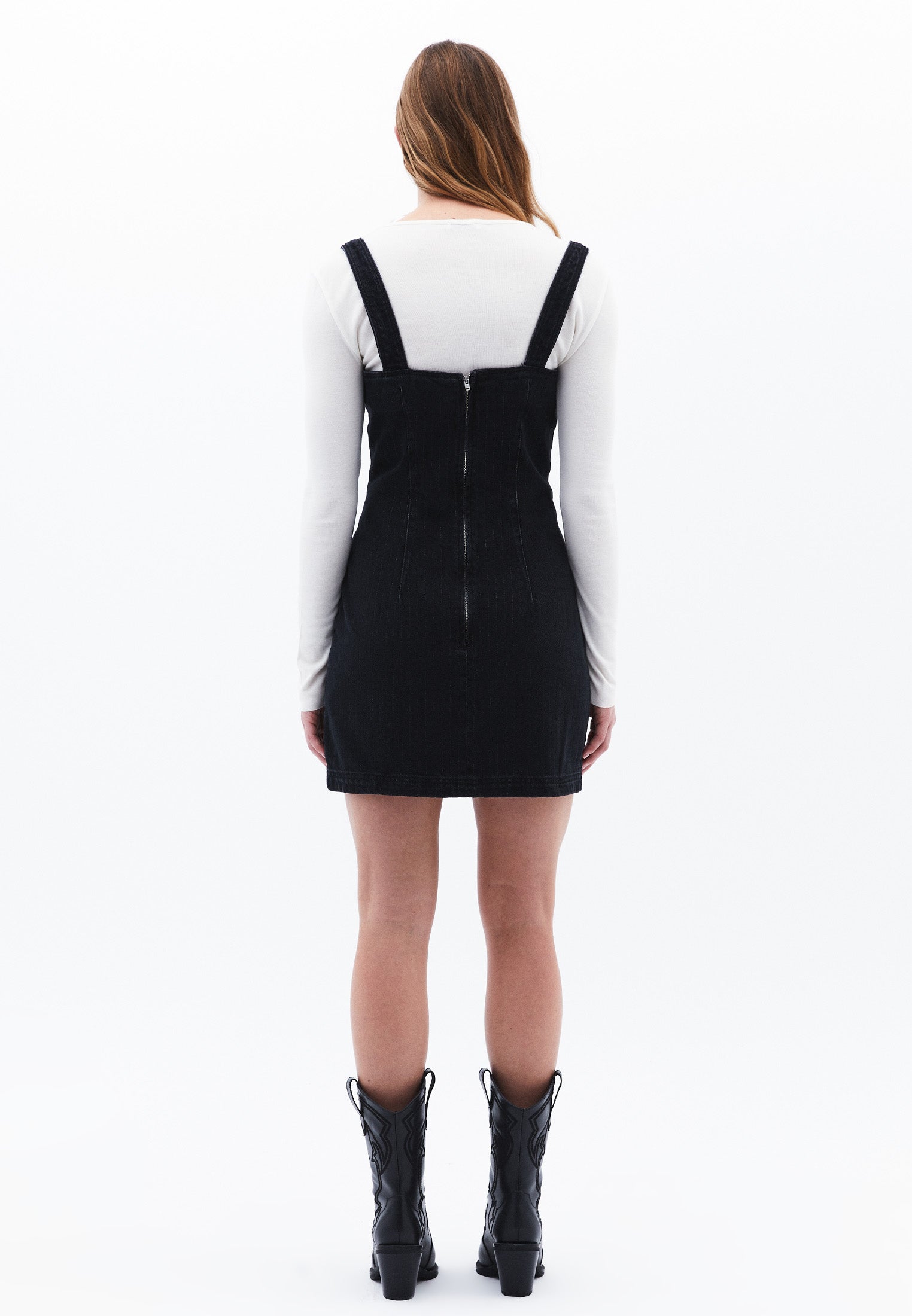 Short Dress With Square Neckline - BLACK DENIM