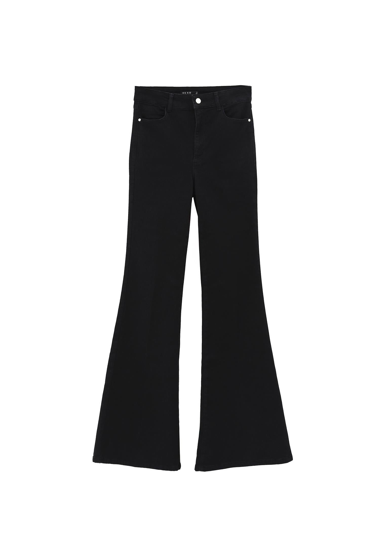 Button Detailed Ultra High Waist Flared Pants - BLACK DENIM