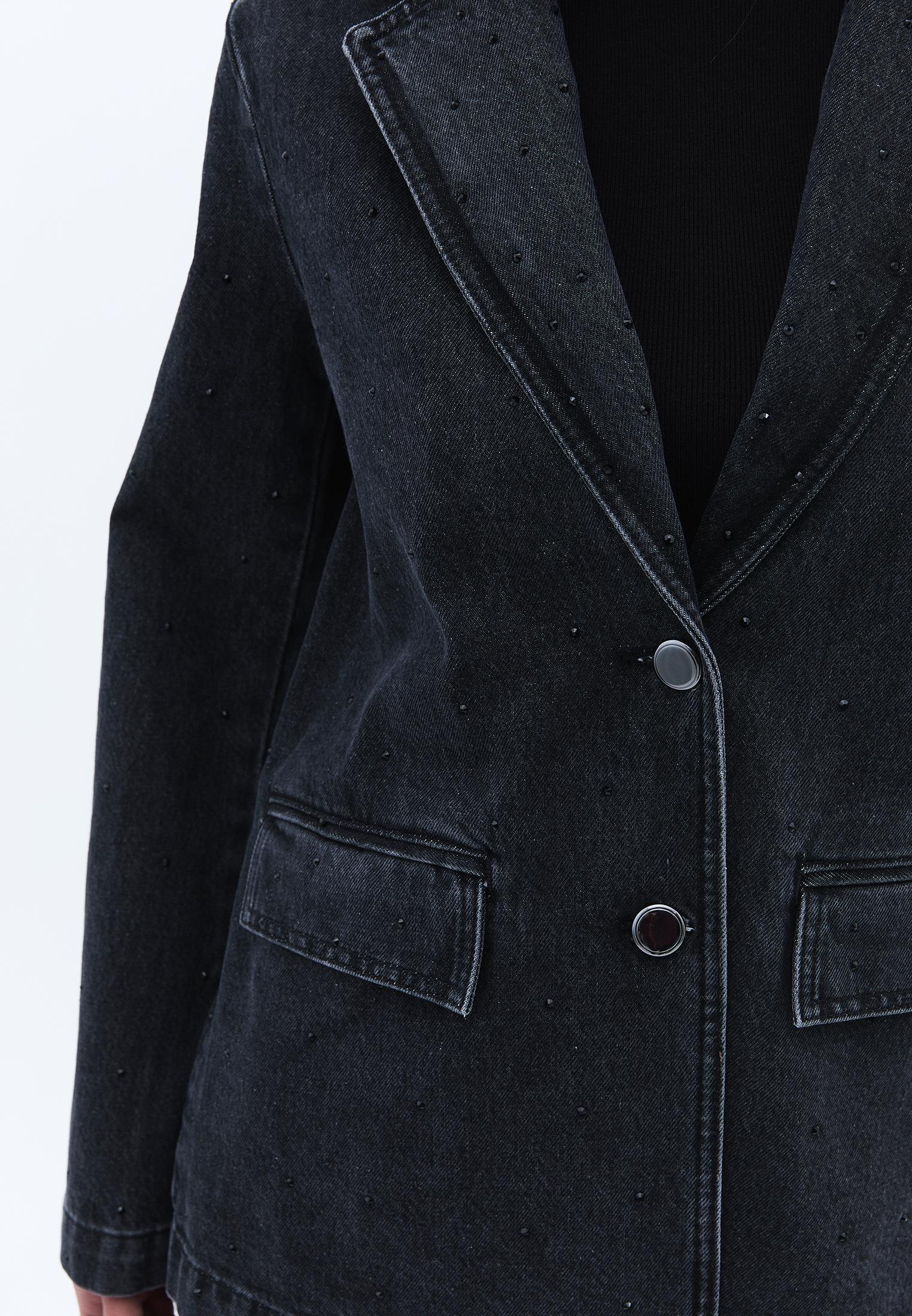 Double-Breasted Collar Oversize Tunic Blazer Jacket - BLACK DENIM