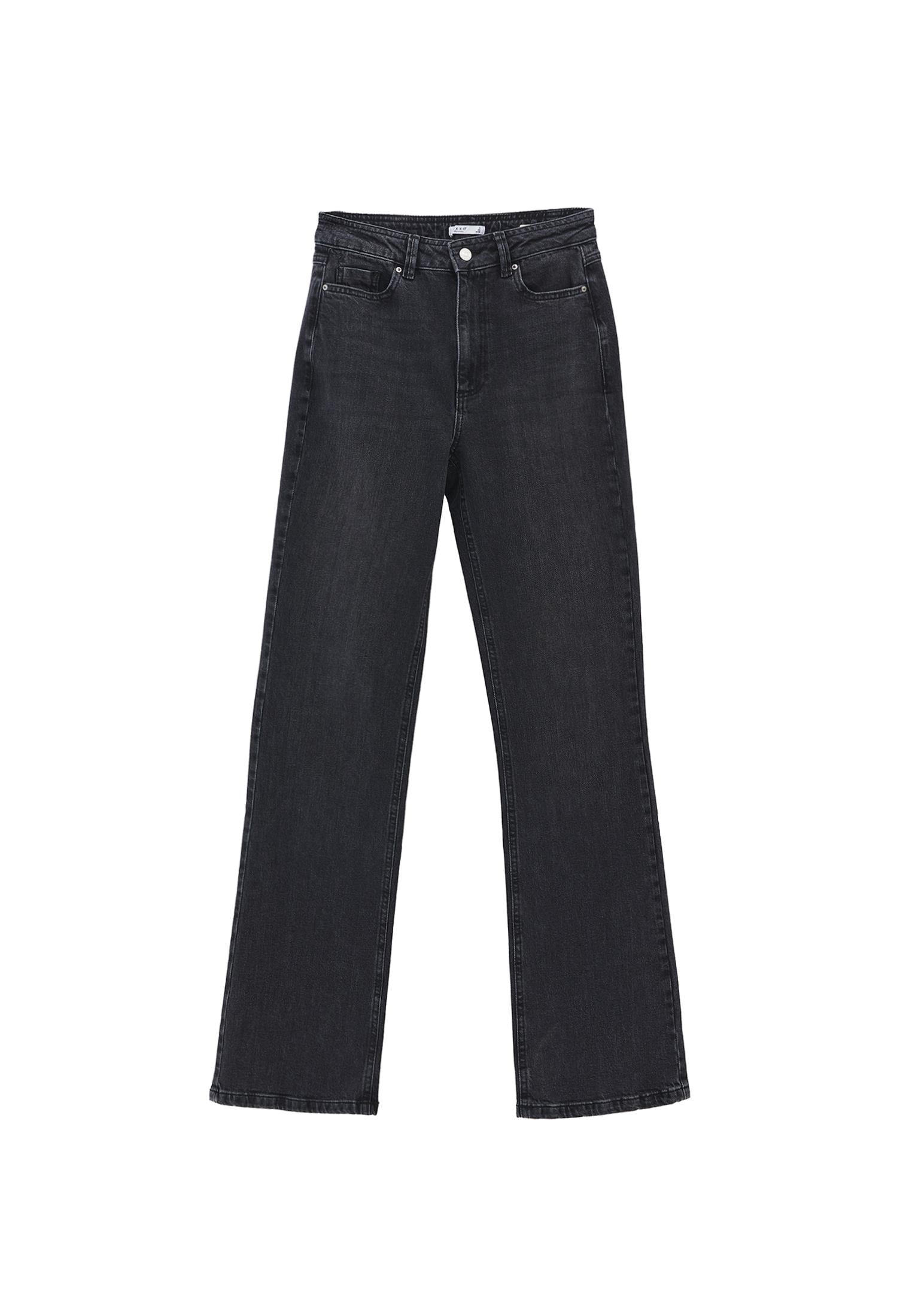 Ultra High Waist Straight Leg Denim Pants - BLACK DENIM