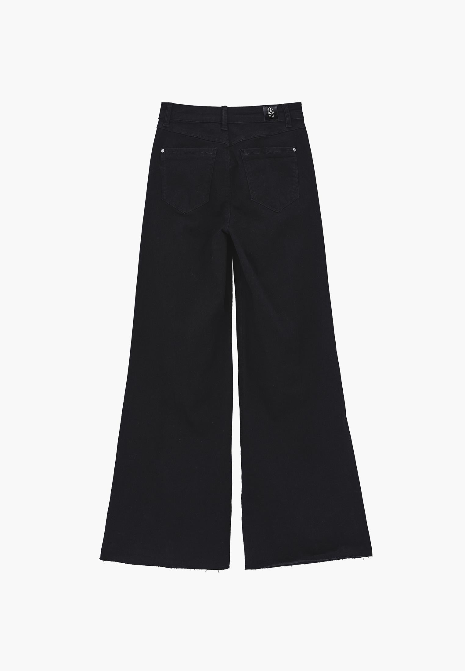 Button Detailed Wide Leg High Waist Denim Pants - BLACK DENIM