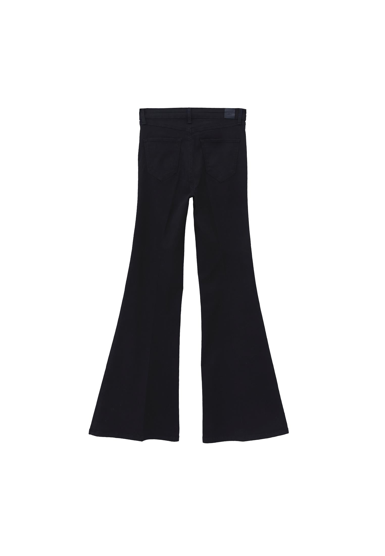 Ultra High Waist Flared Pants With Button Details - BLACK DENIM