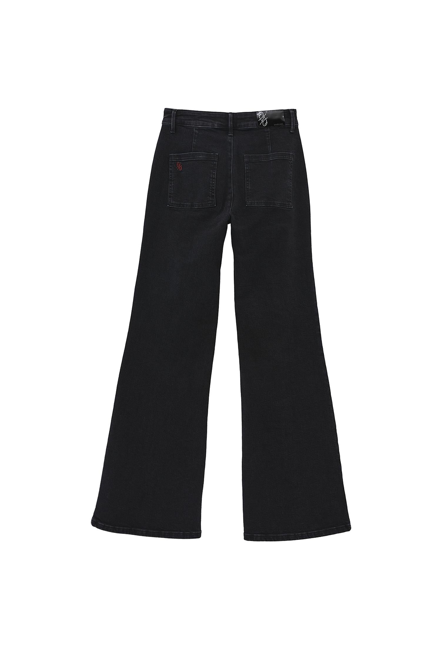 Spanish Leg Pocket Detailed Trousers - BLACK DENIM