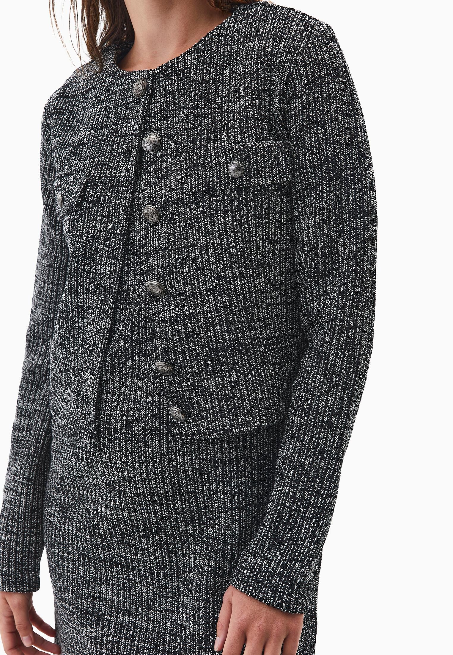 Buttoned Round Neck Cardigan - BLACK MELANGE