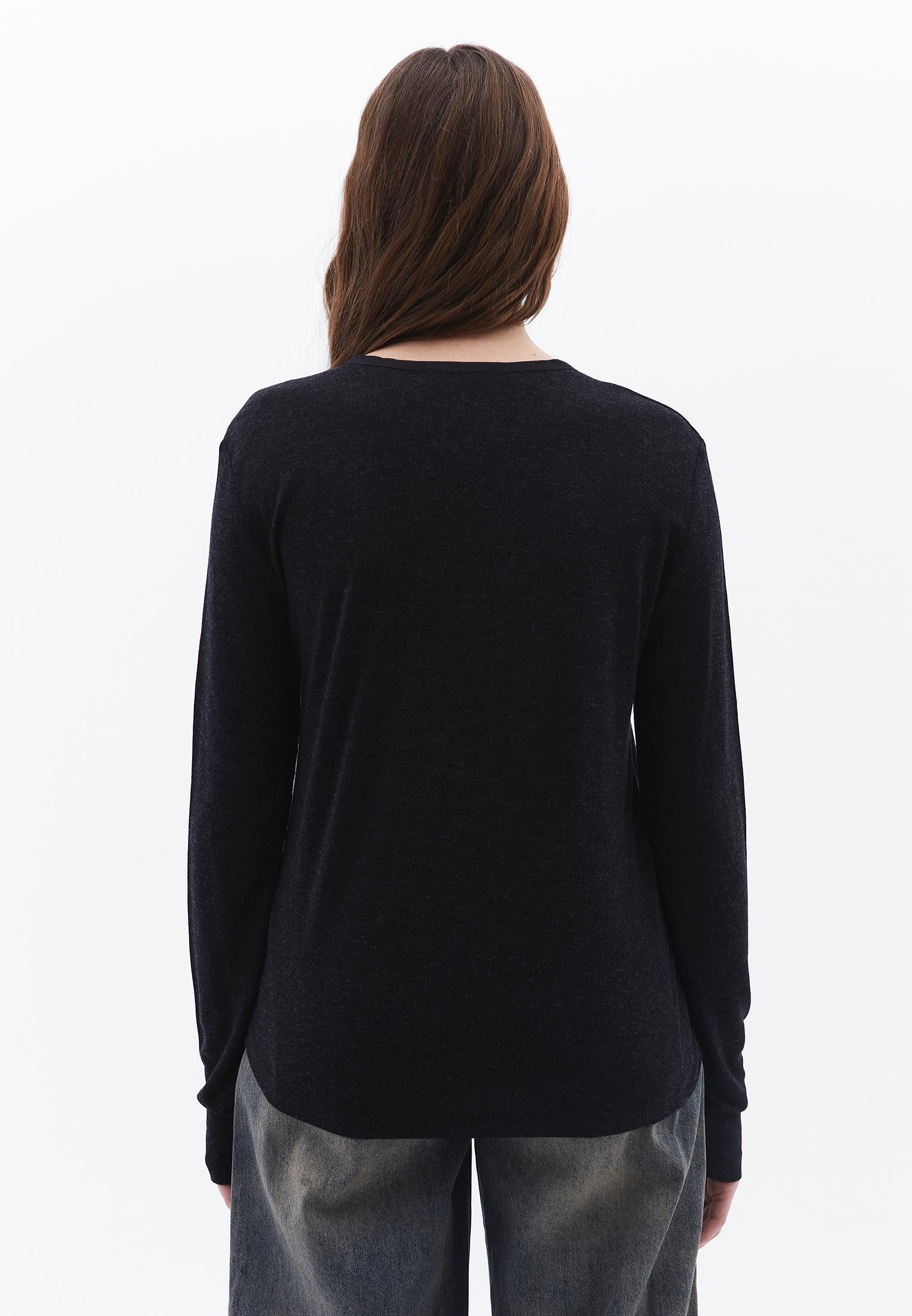 V Neck Long Sleeve T Shirt - BLACK MELANGE