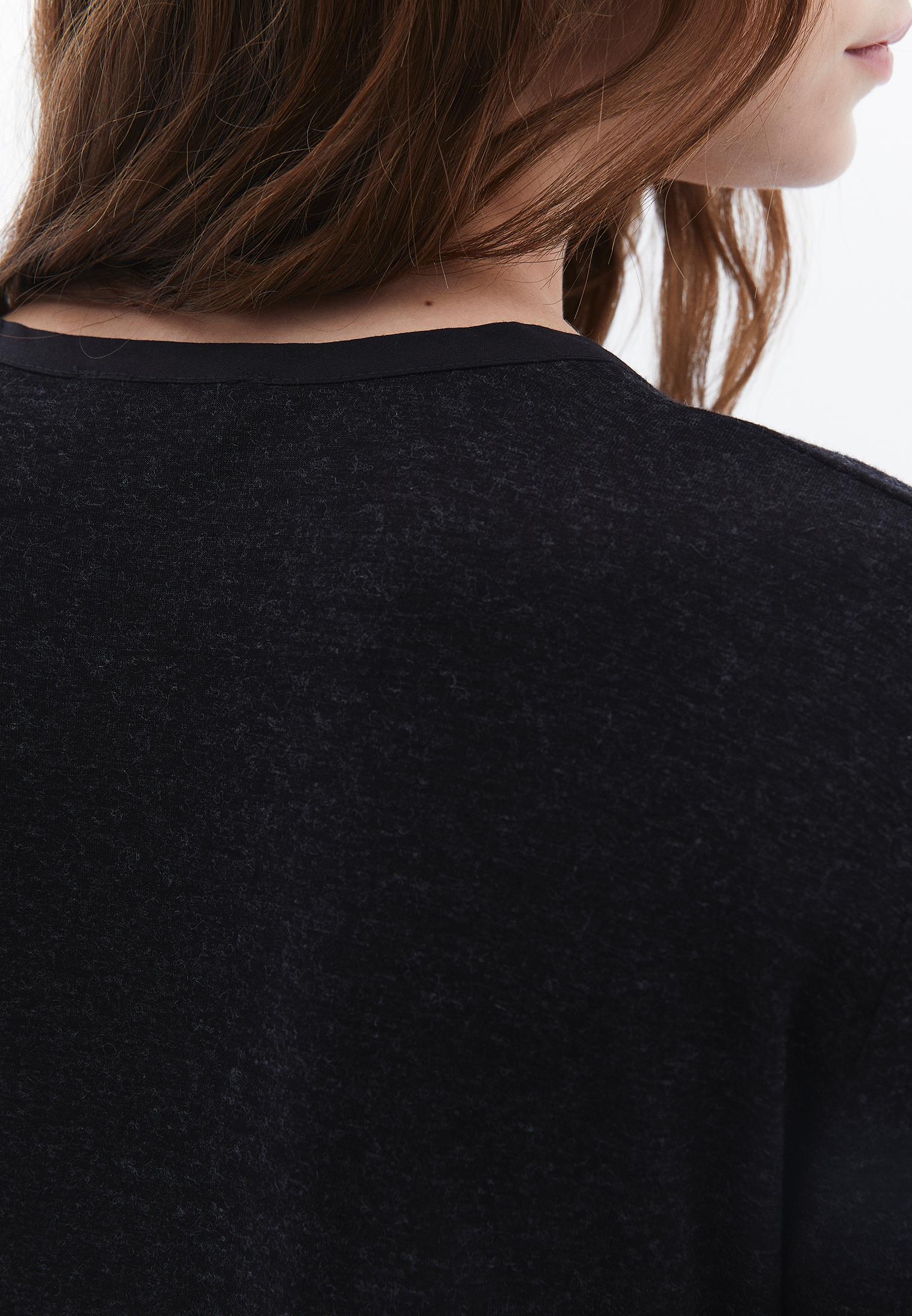 V Neck Long Sleeve T Shirt - BLACK MELANGE