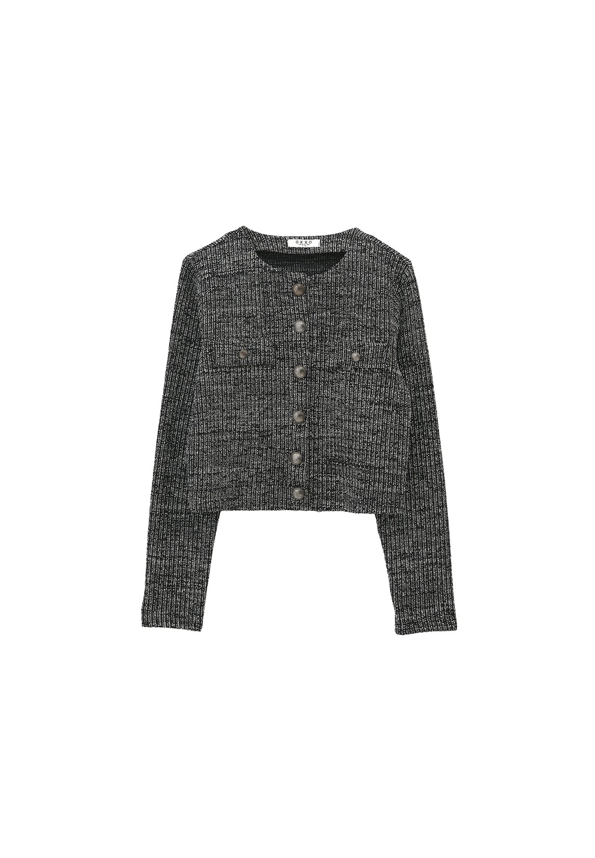 Buttoned Round Neck Cardigan - BLACK MELANGE