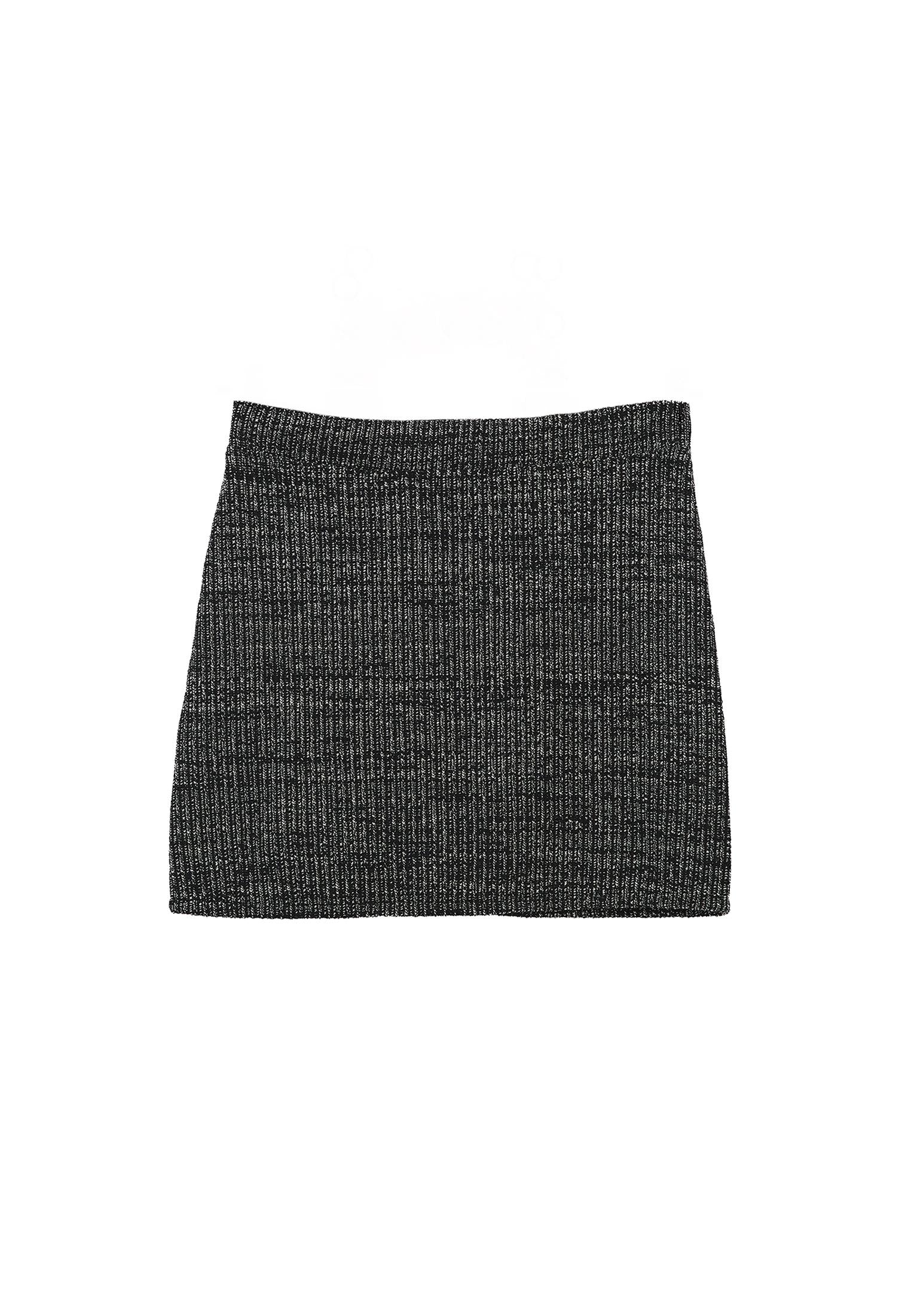 Boucle Short Skirt With Slit - BLACK MELANGE
