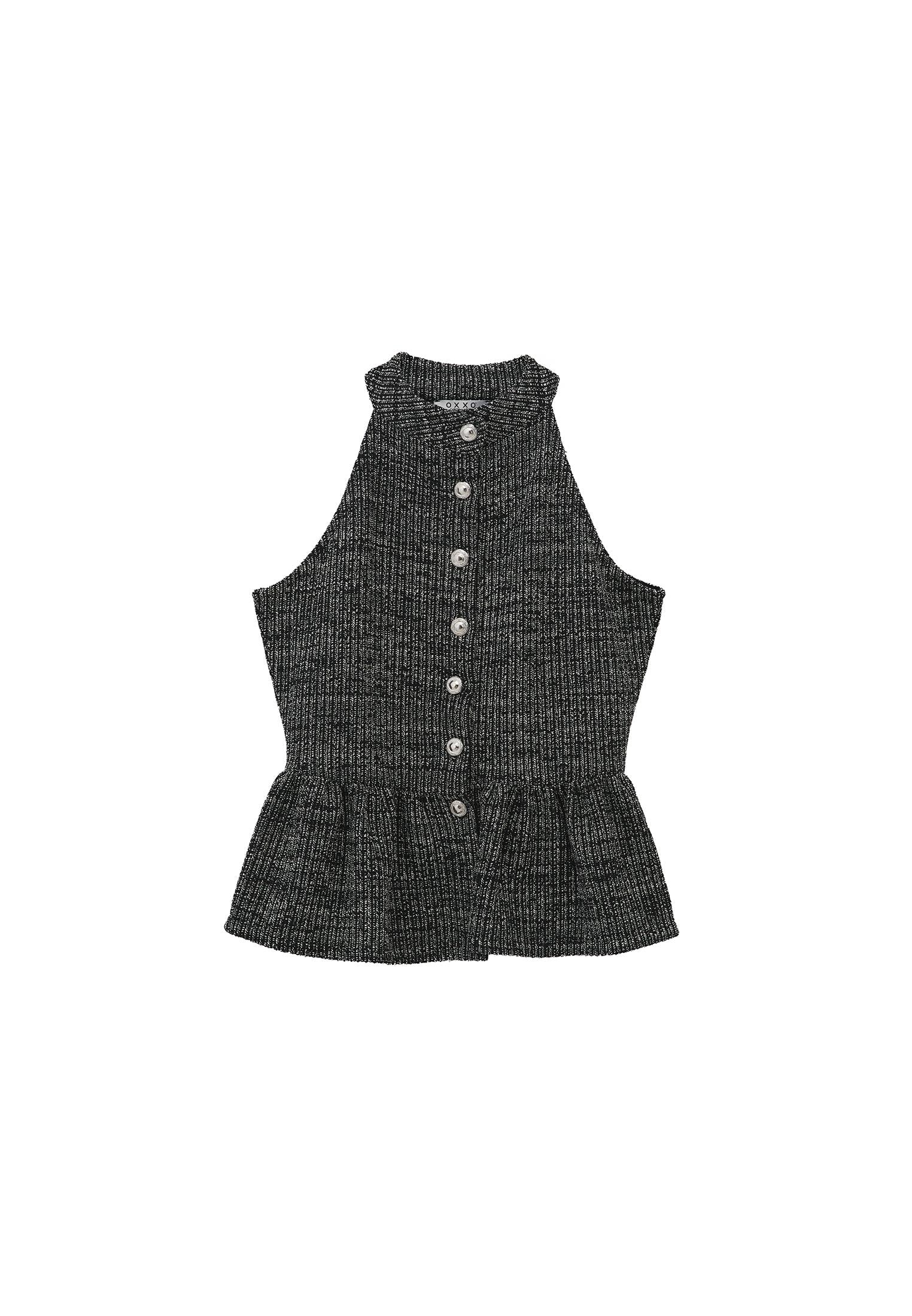 Vest With Button Details - BLACK MELANGE
