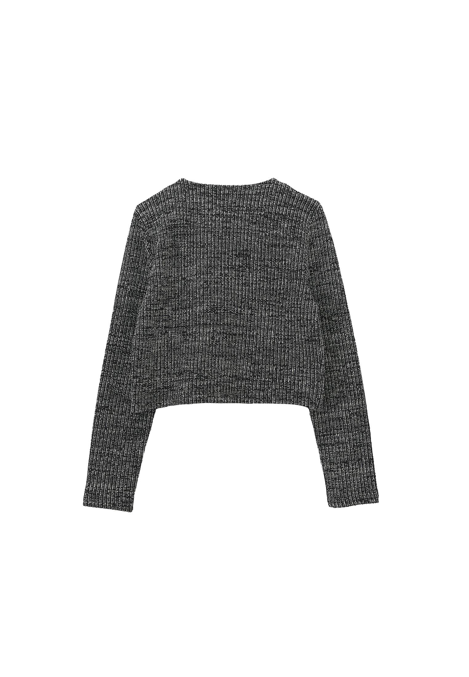 Buttoned Round Neck Cardigan - BLACK MELANGE