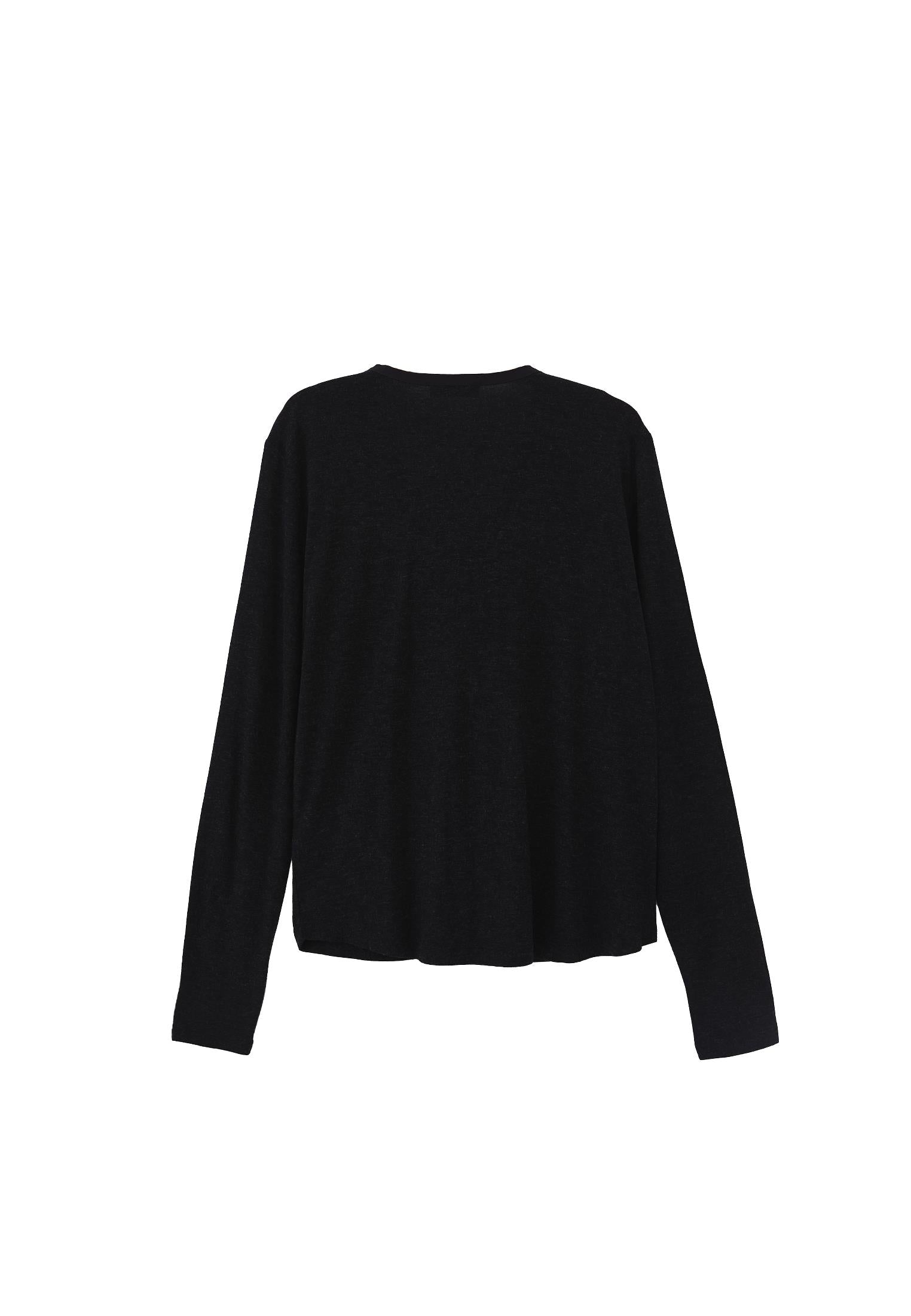 V Neck Long Sleeve T Shirt - BLACK MELANGE