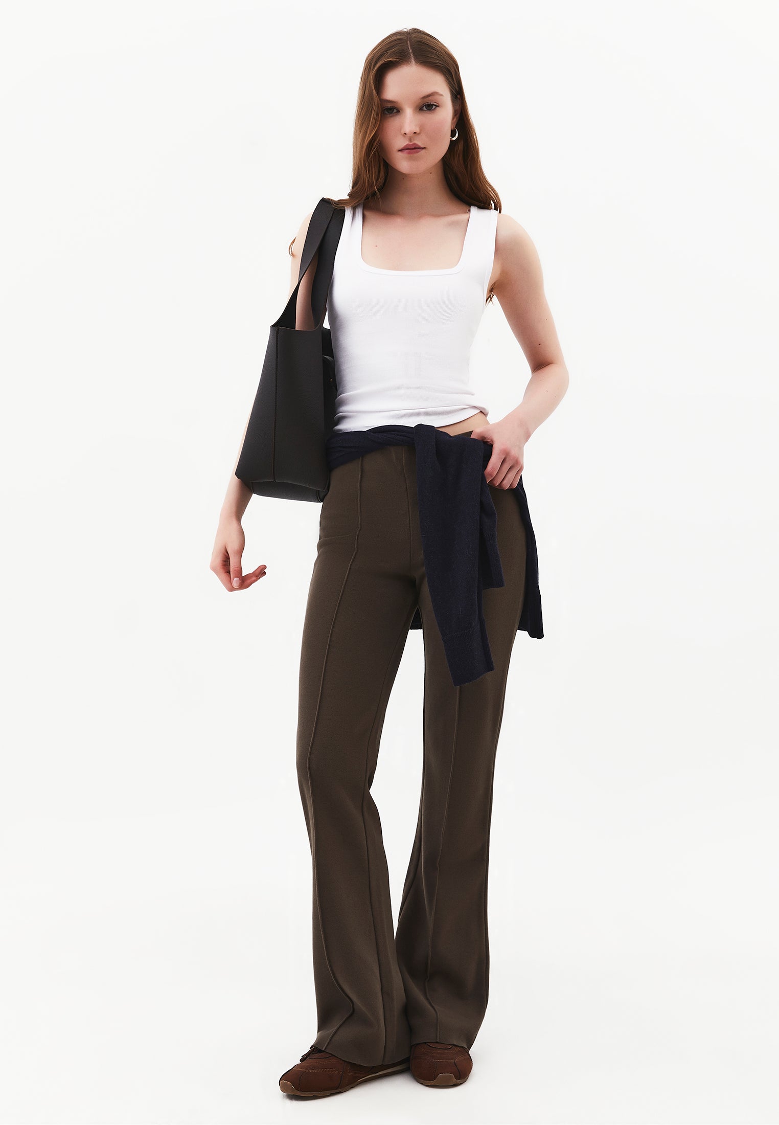High Waist Flared Spanish Trousers - BLACK OLIVE