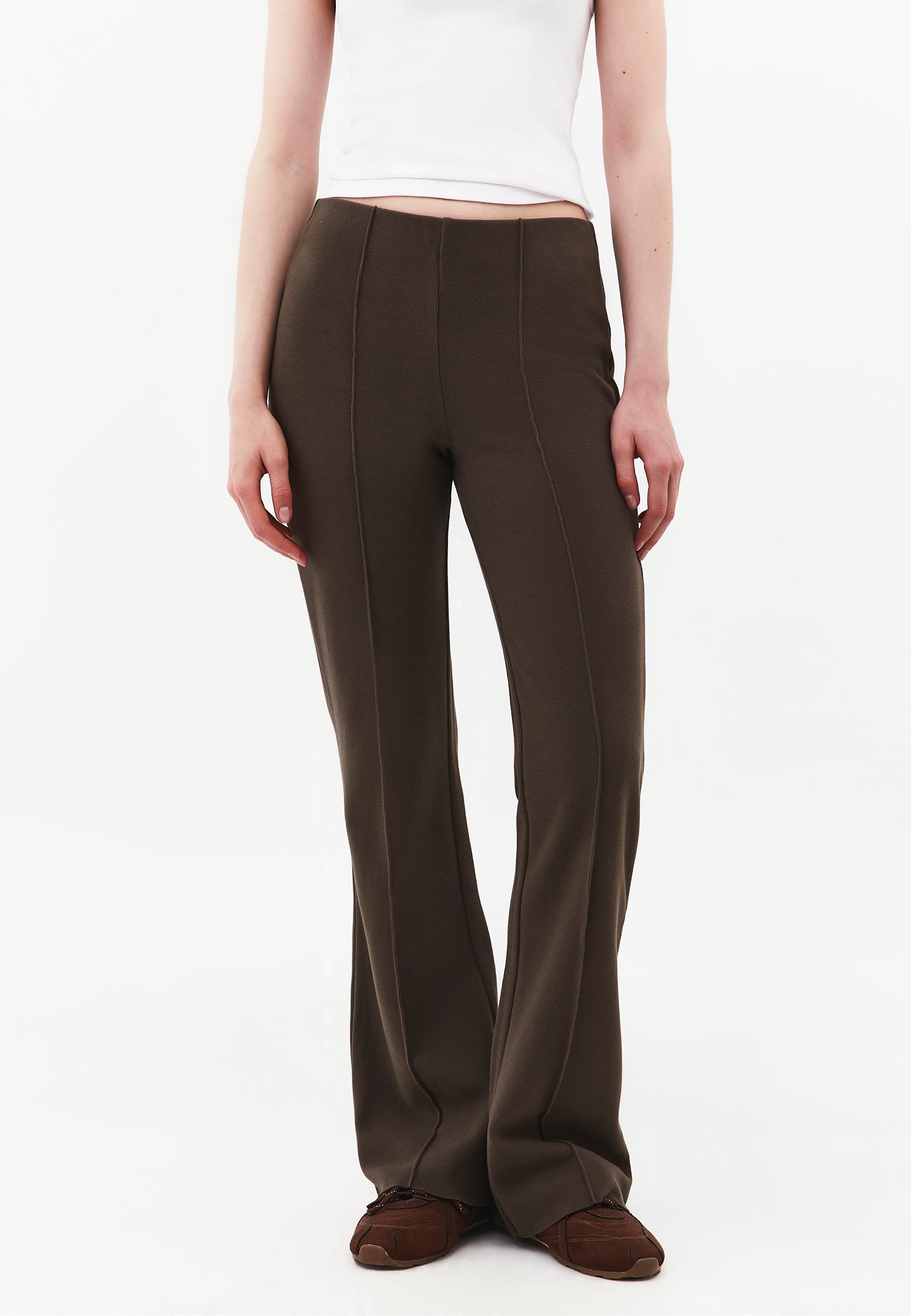 High Waist Flared Spanish Trousers - BLACK OLIVE