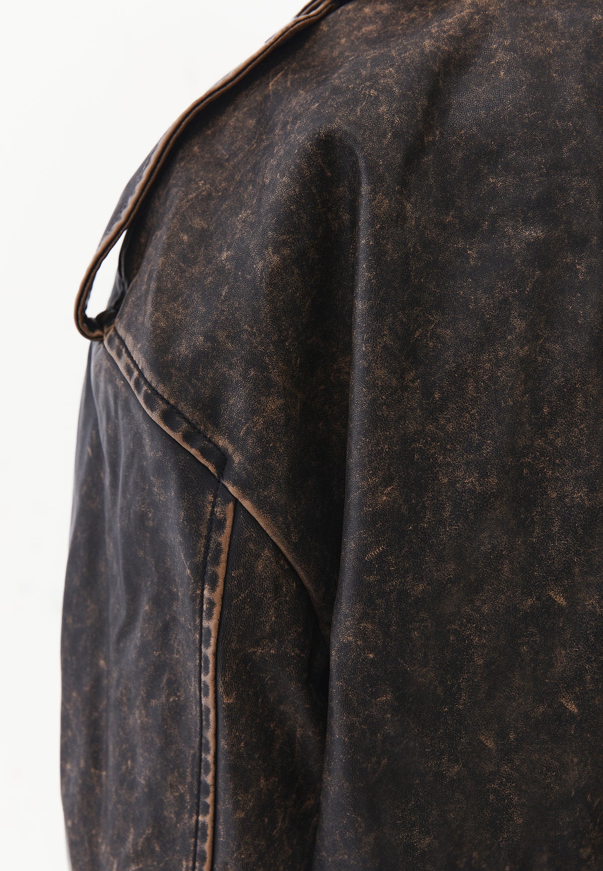 Vintage Oversize Faux Leather Jacket - BLACK OLIVE