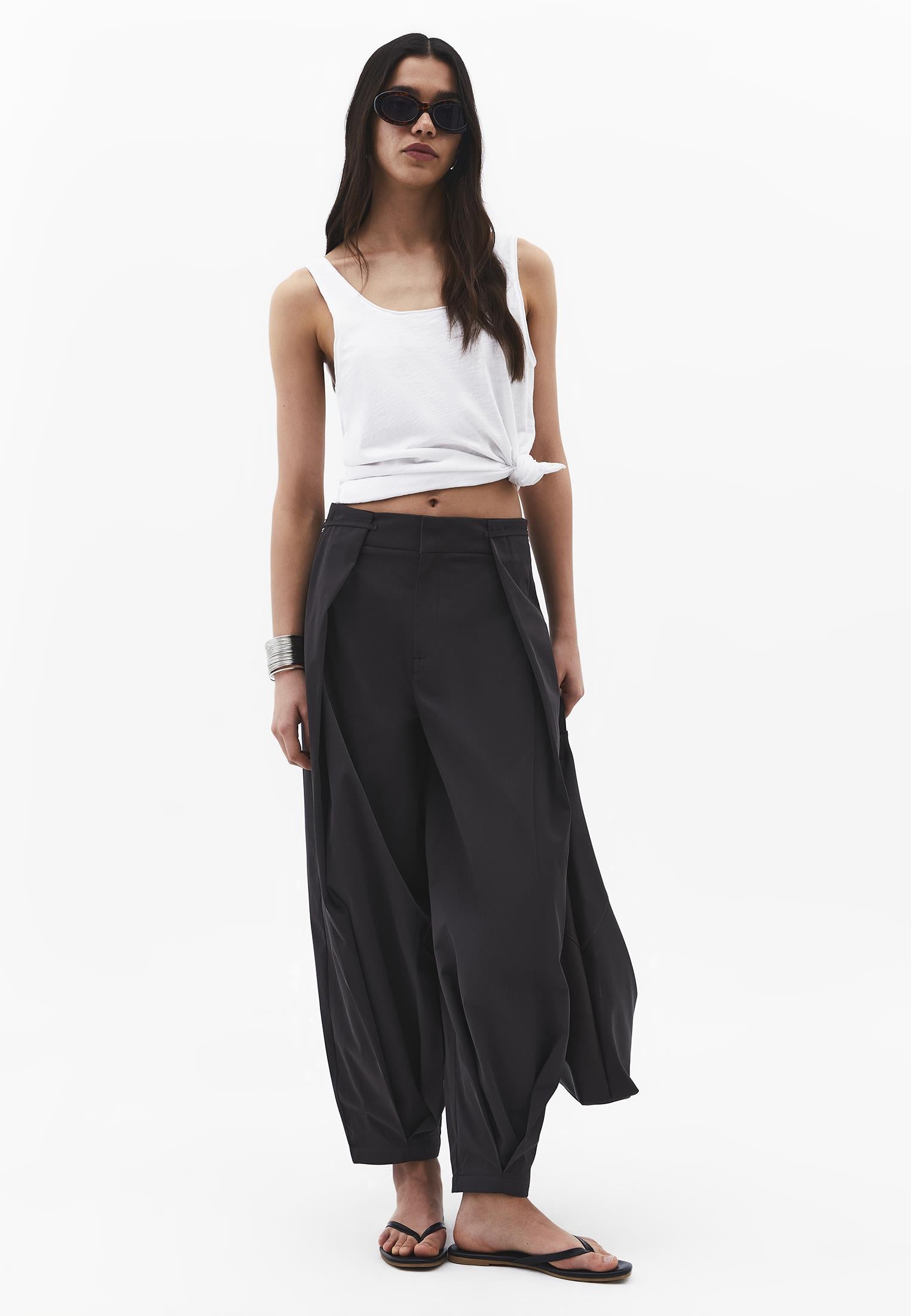Balloon Form Women Pants - BLACK SAND