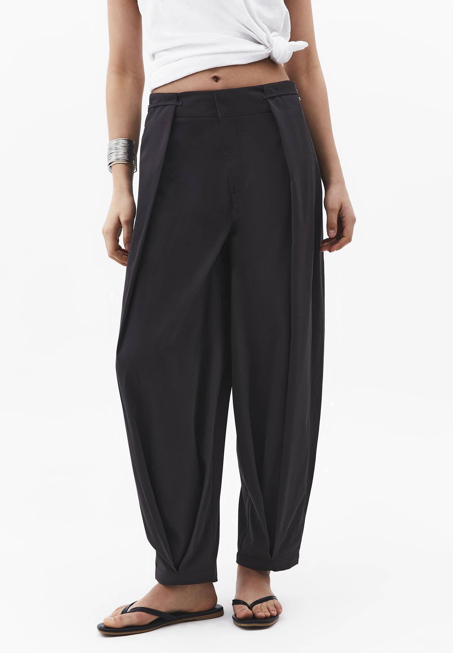 Balloon Form Women Pants - BLACK SAND