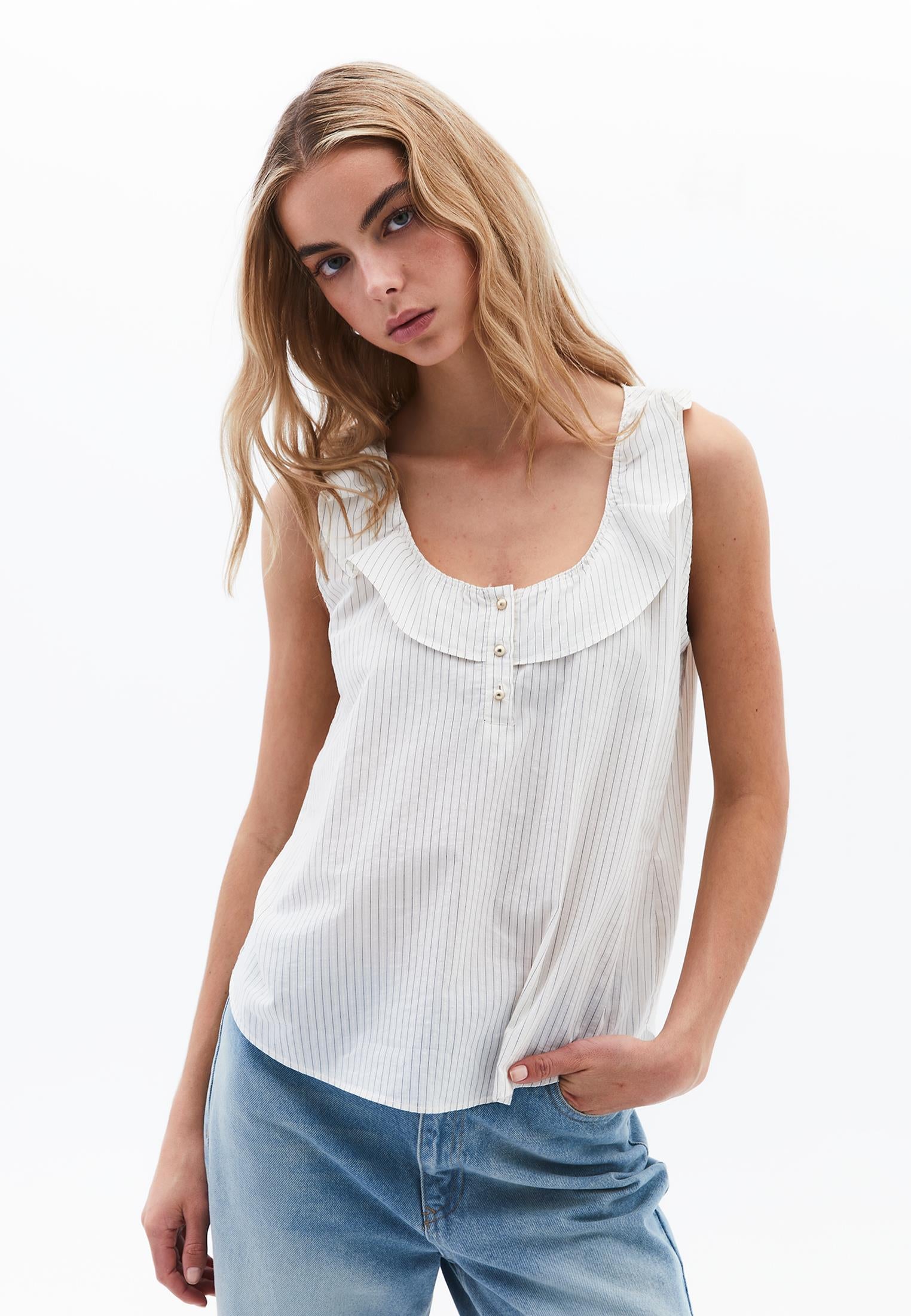 Ruffled Blouse - BLACK STRIPE